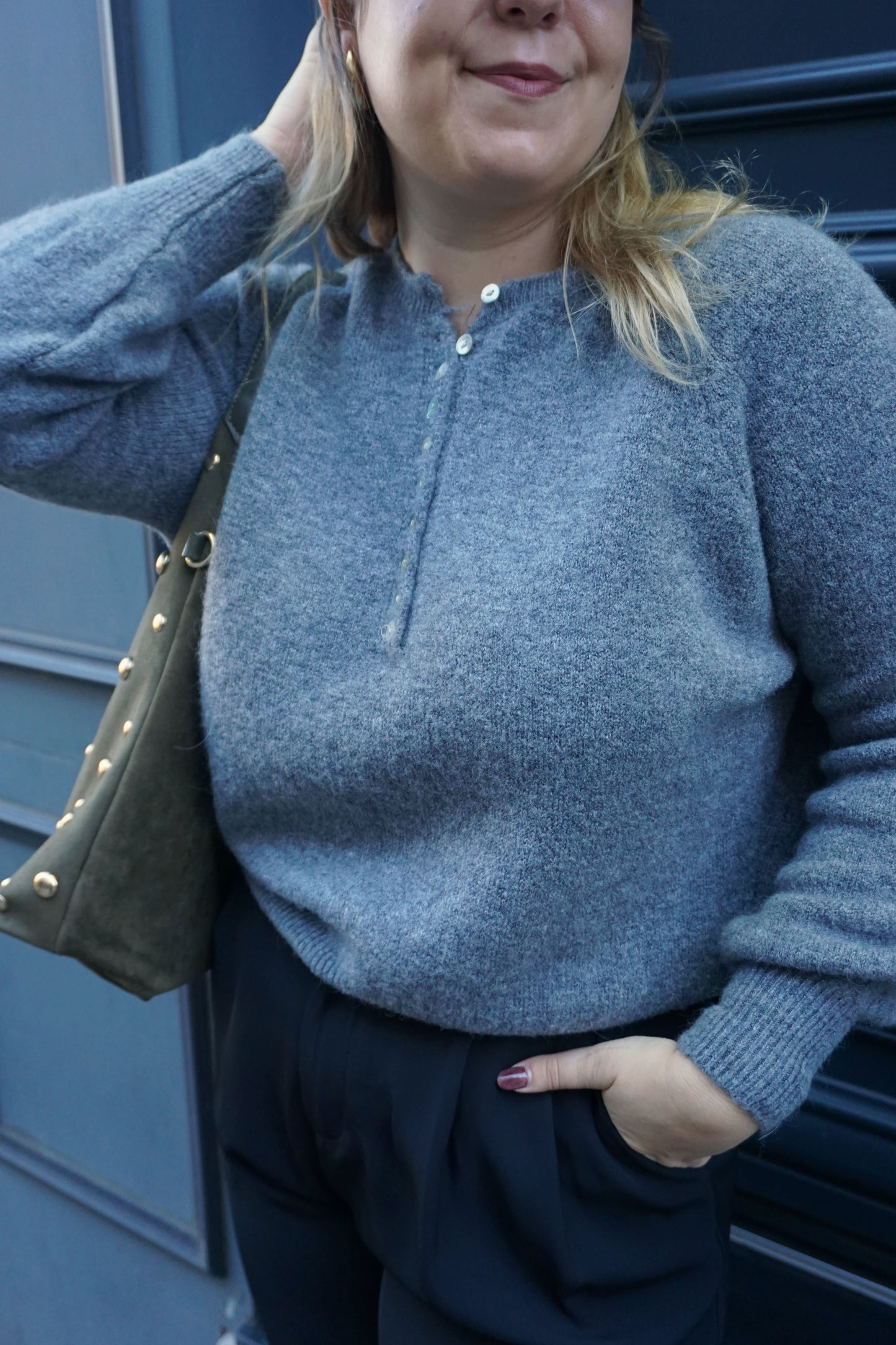 Pull alpaga gris à boutons