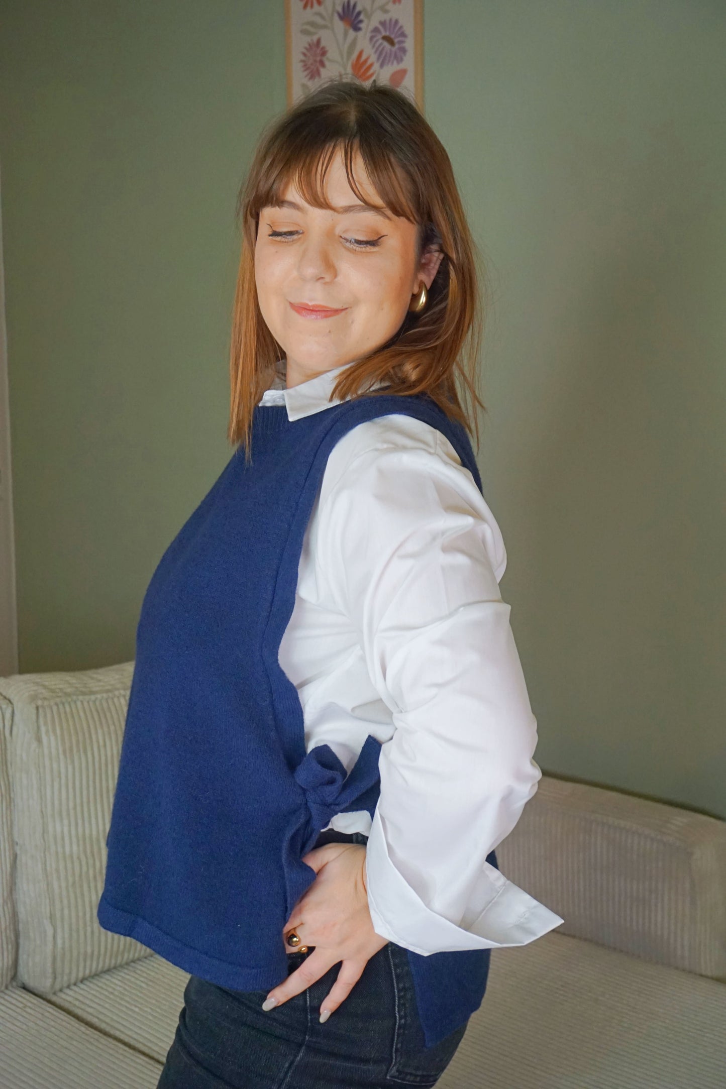Pull sans manches bleu marine noeuds