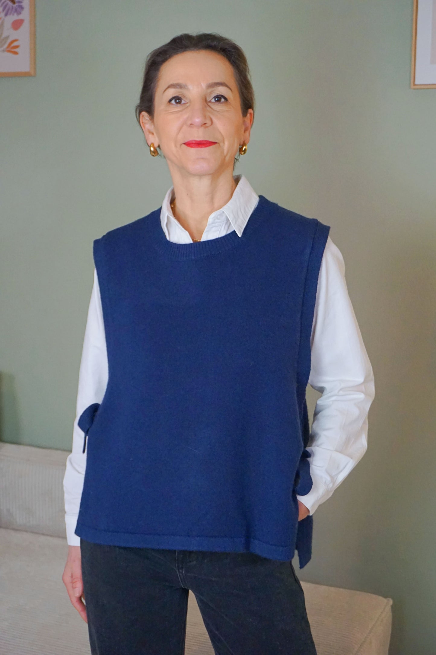 Pull sans manches bleu marine noeuds