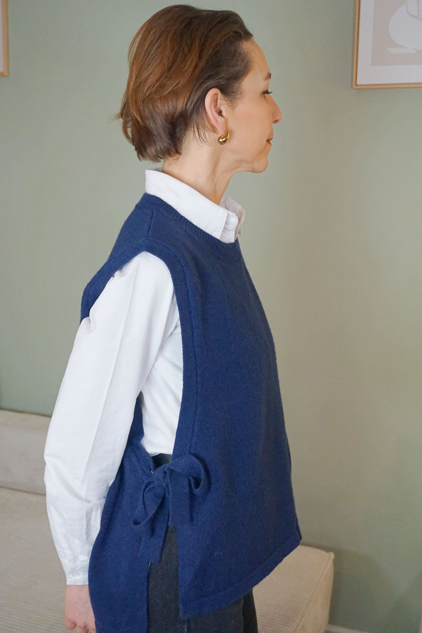 Pull sans manches bleu marine noeuds