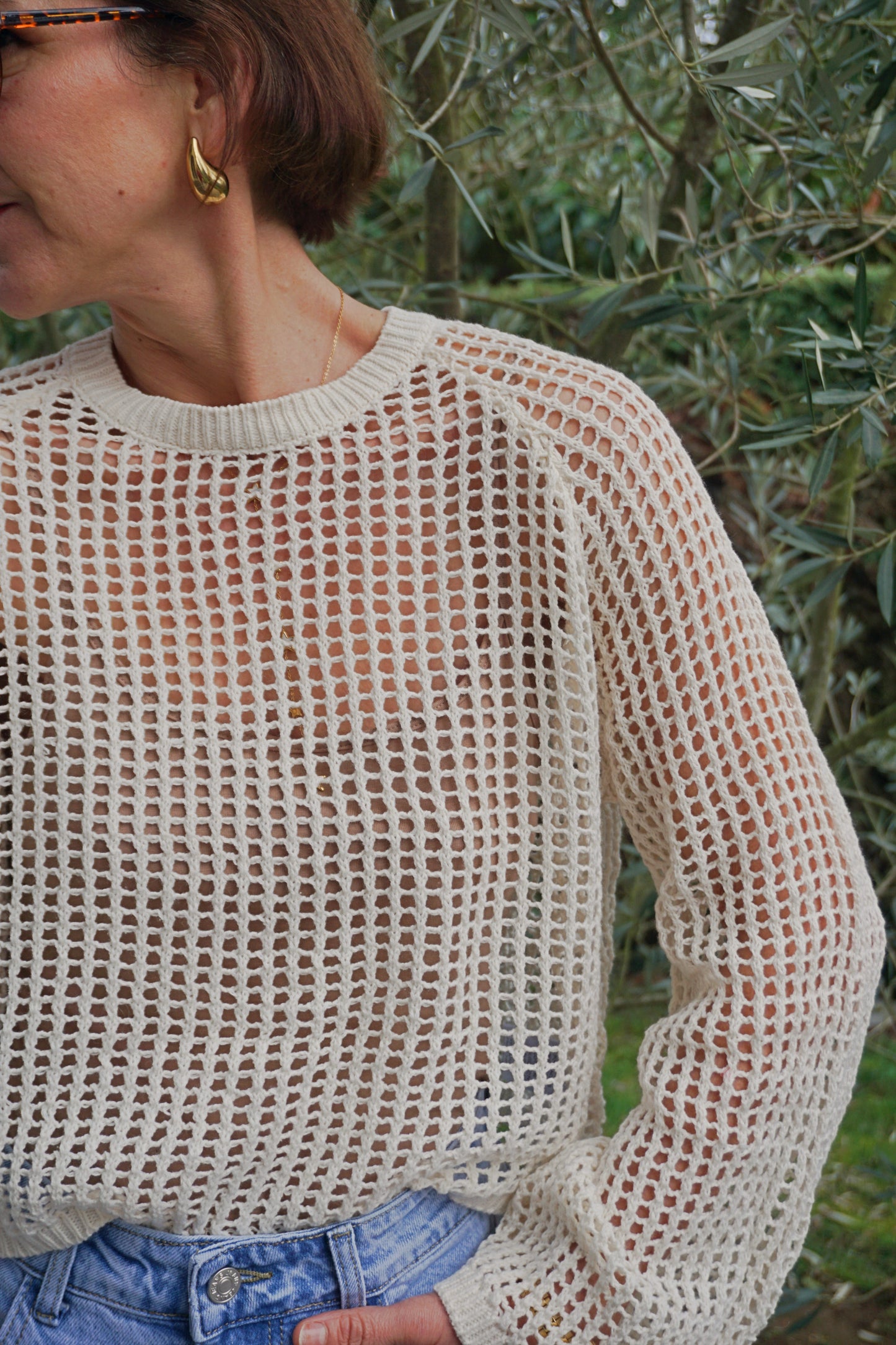 Pull crème en crochet