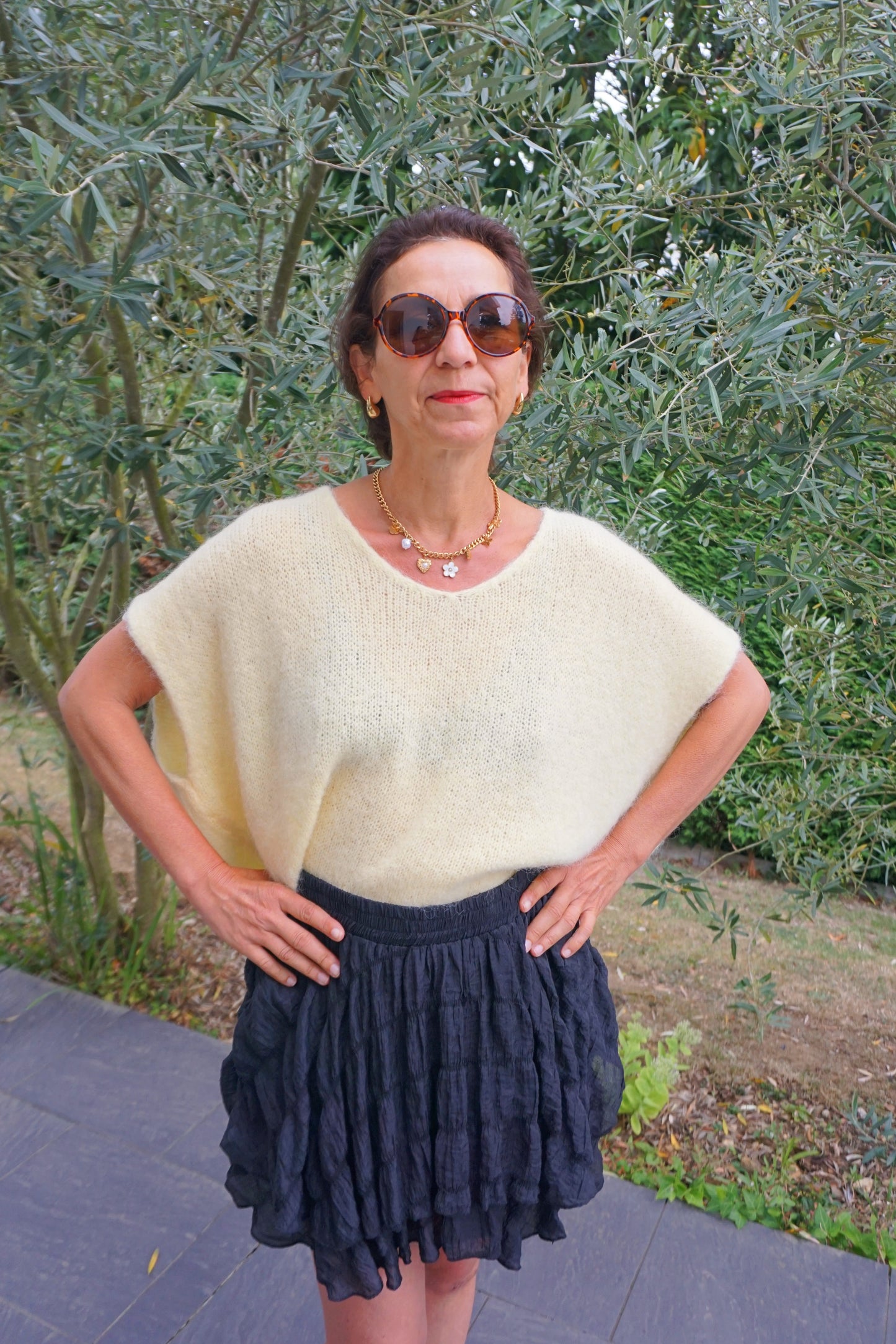 Pull jaune alpaga manches courtes