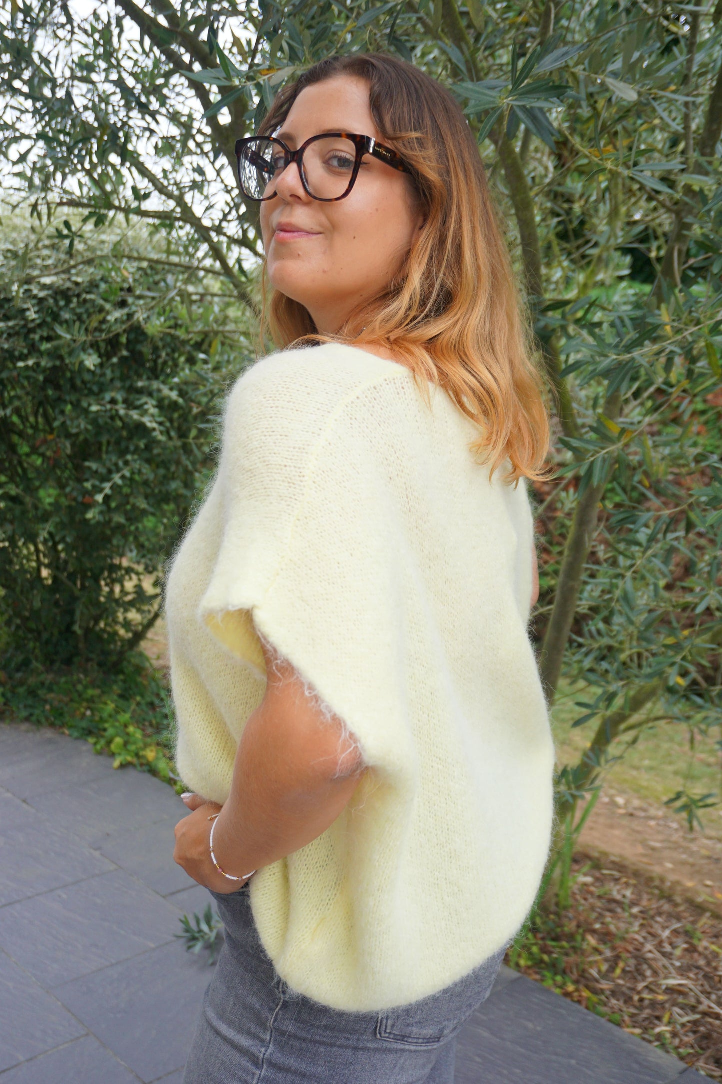 Pull jaune alpaga manches courtes