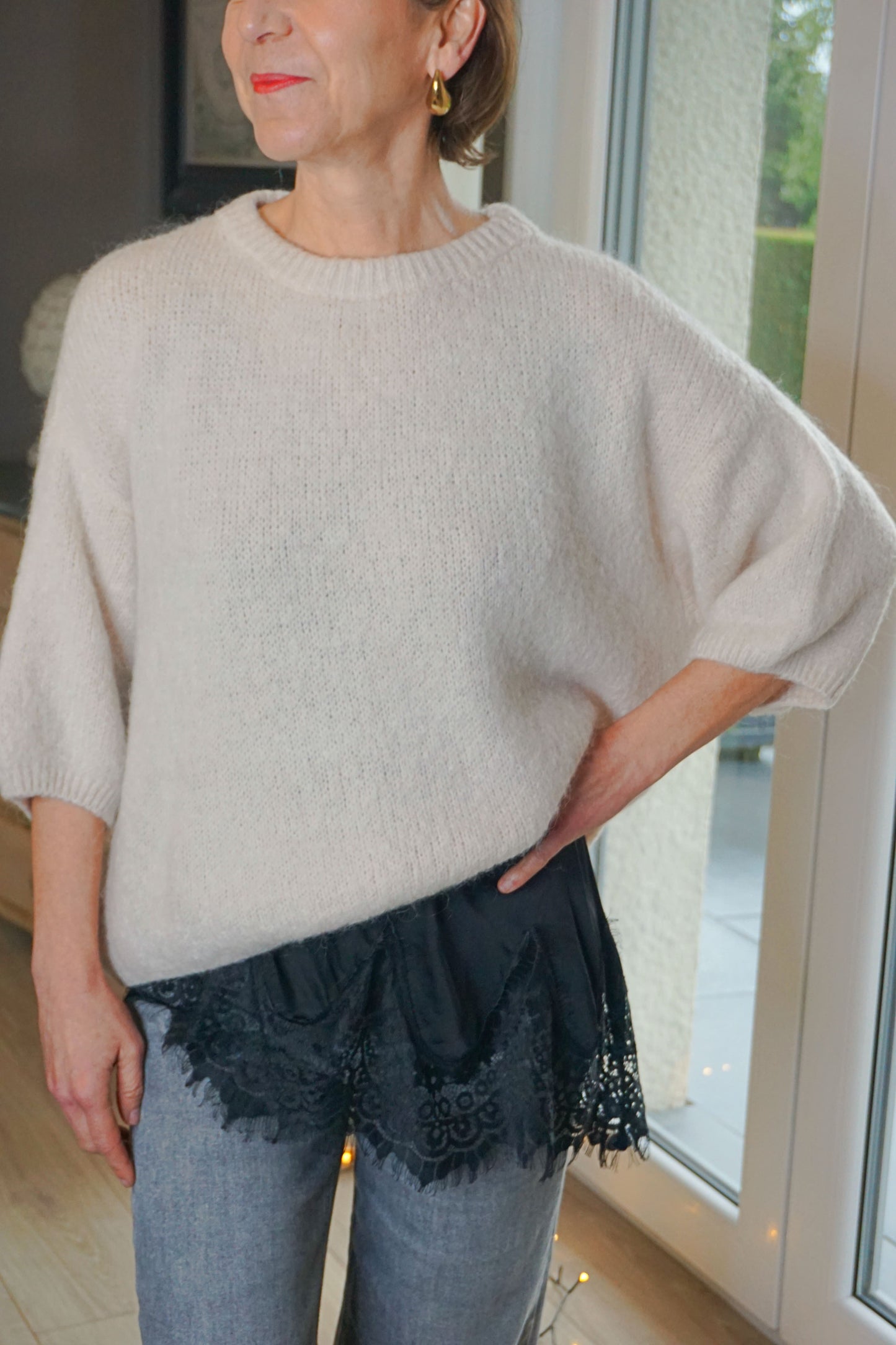 Pull mohair crème manches 3/4