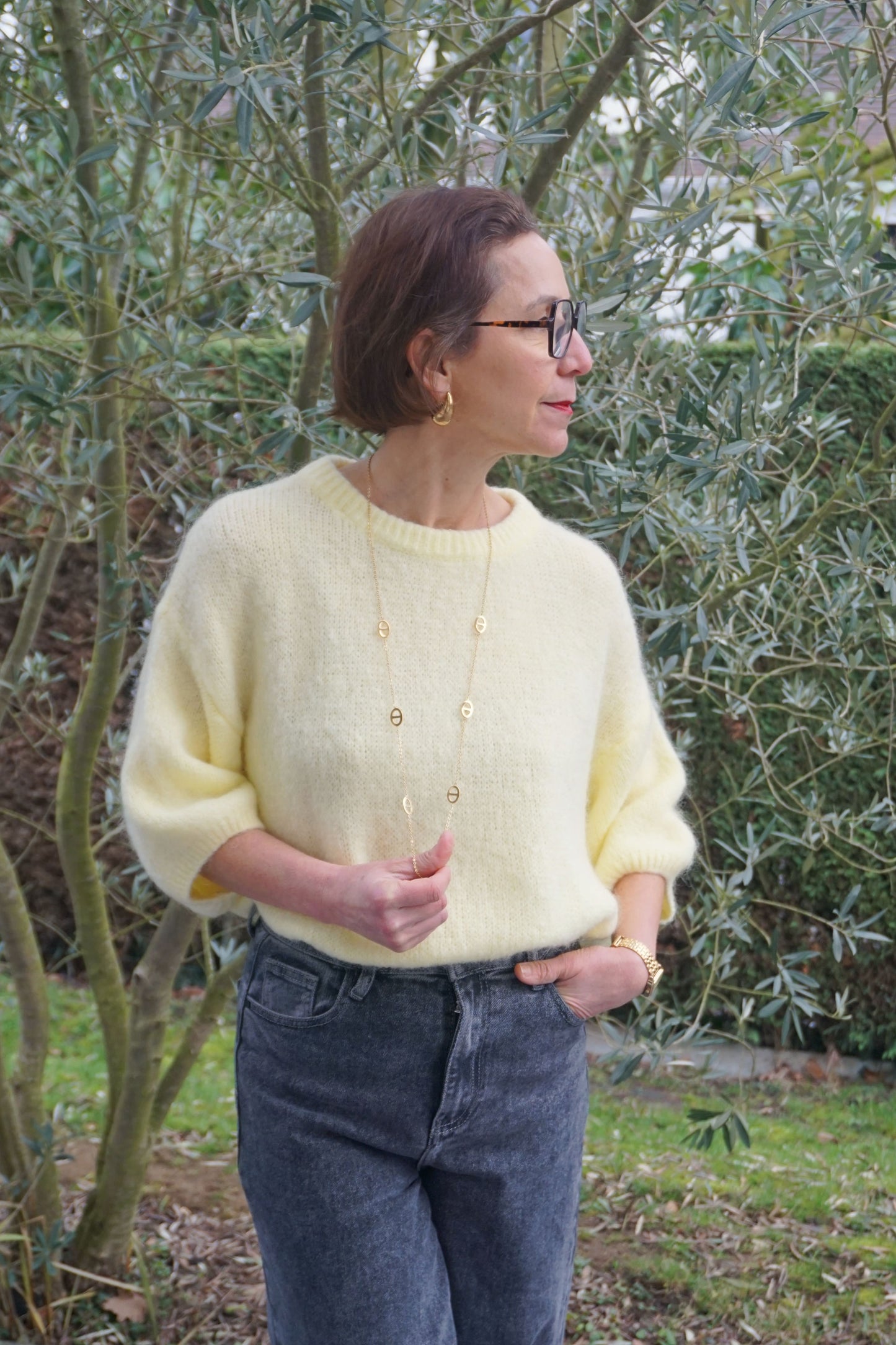 Pull mohair jaune manches 3/4