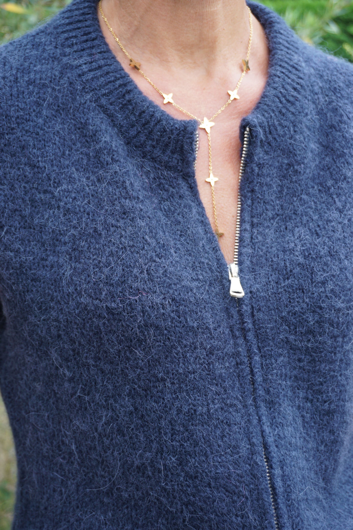 Pull sans manches alpaga zippé bleu marine