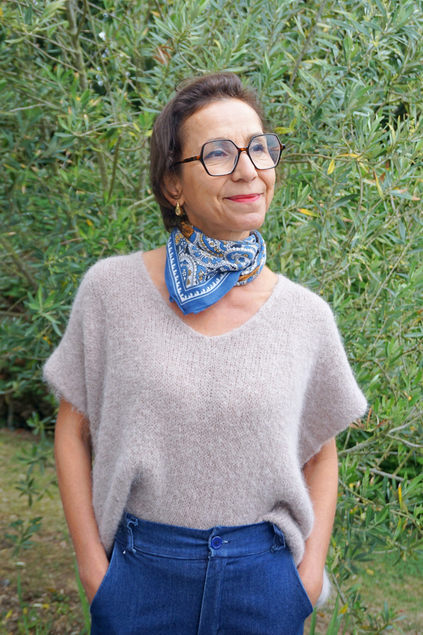 Pull taupe alpaga manches courtes