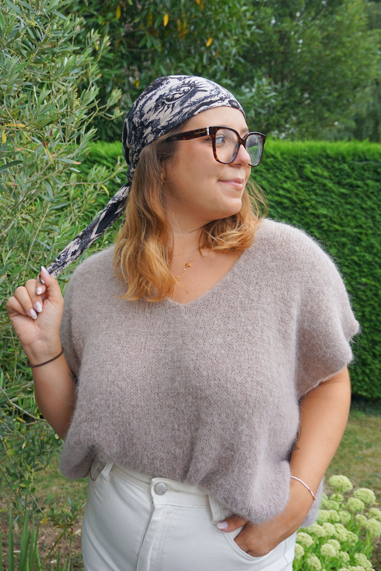 Pull taupe alpaga manches courtes