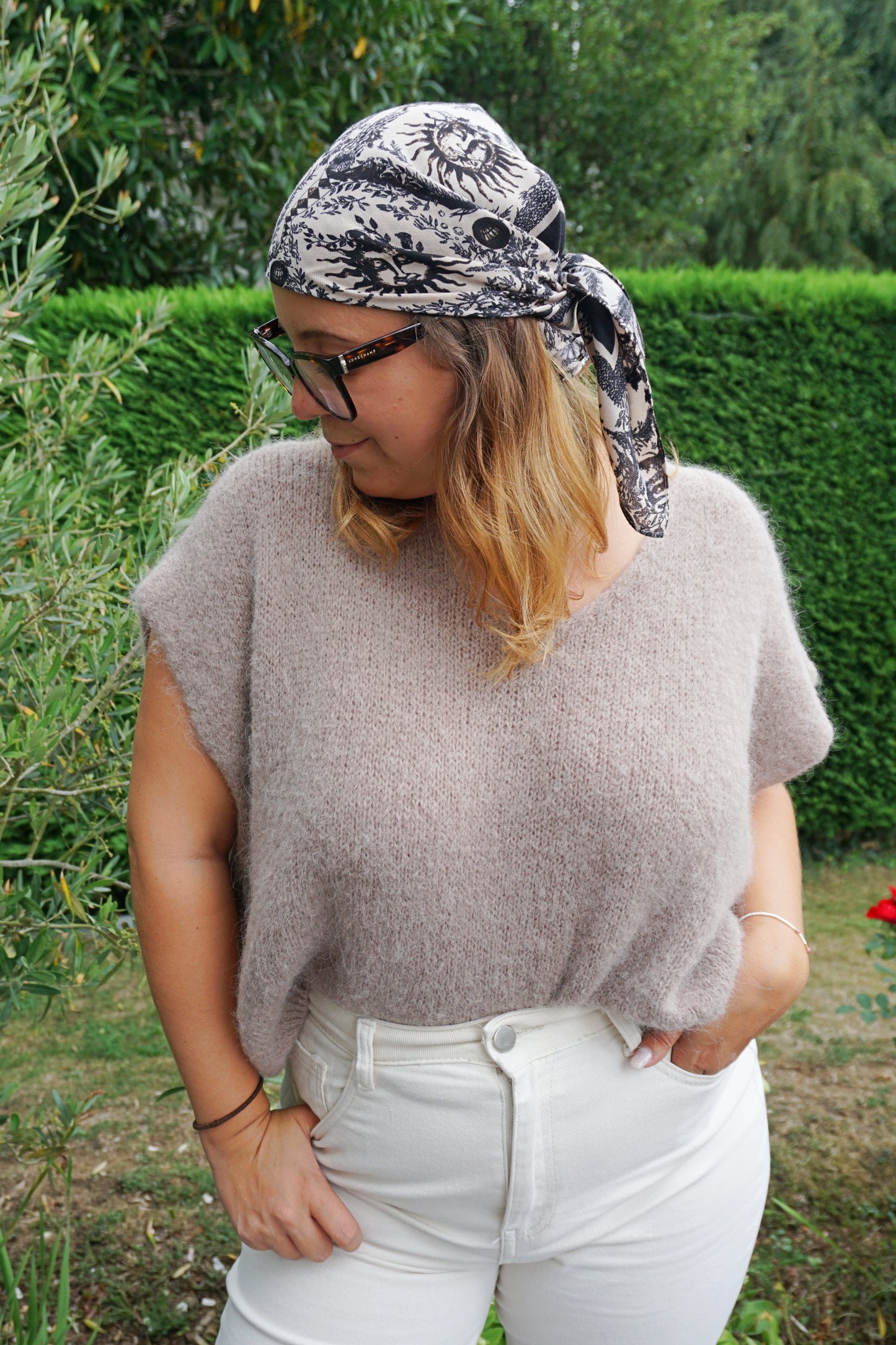 Pull taupe alpaga manches courtes