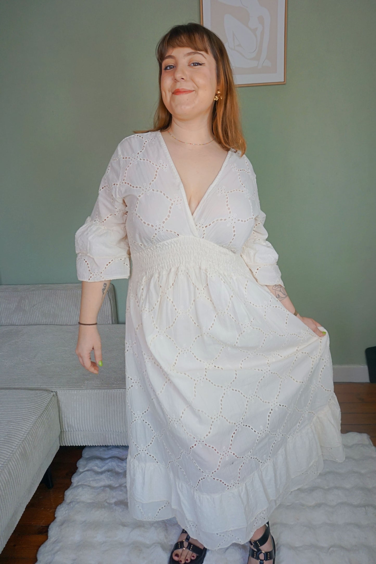 Robe dentelle crème coton