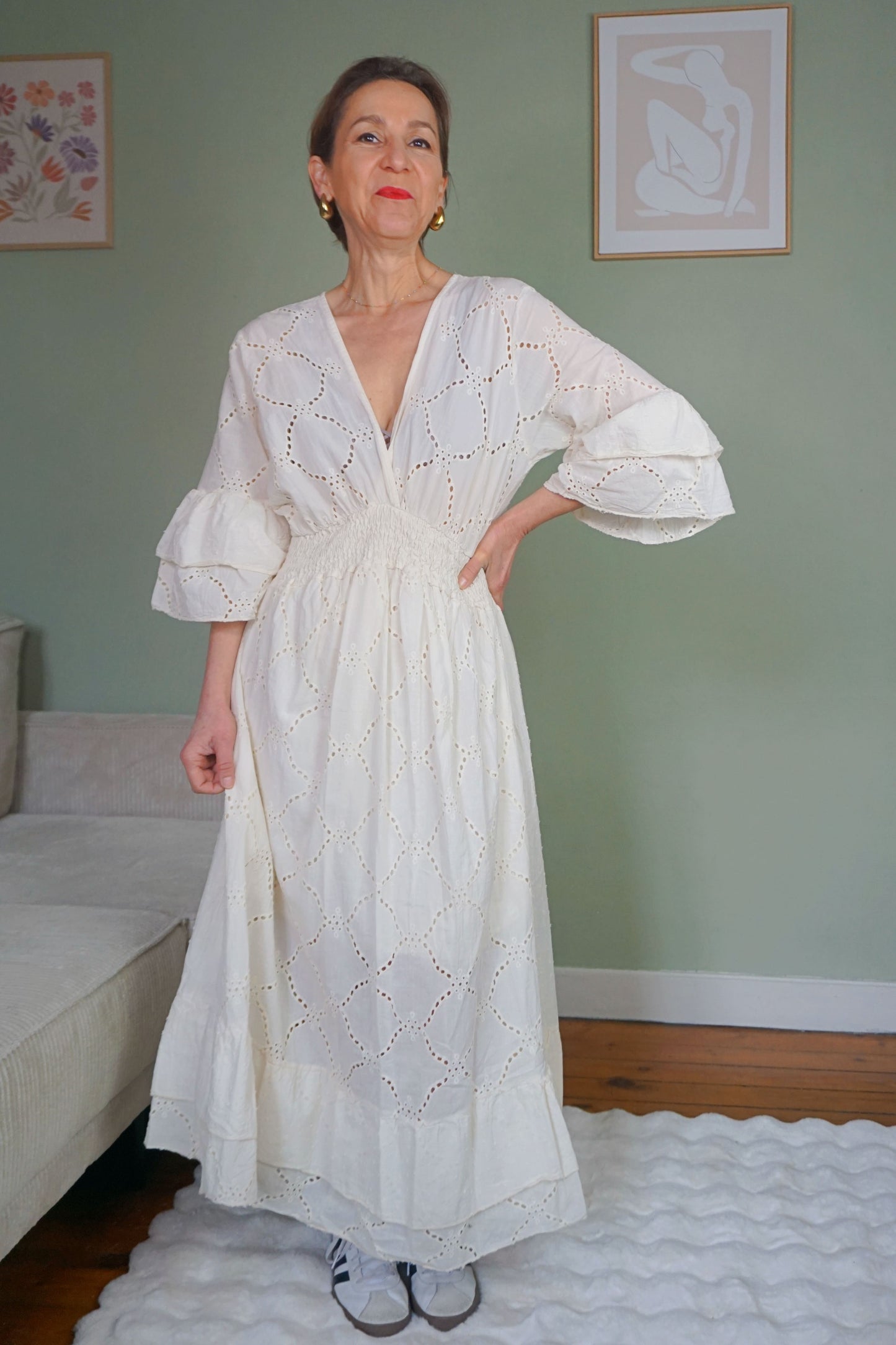 Robe dentelle crème coton