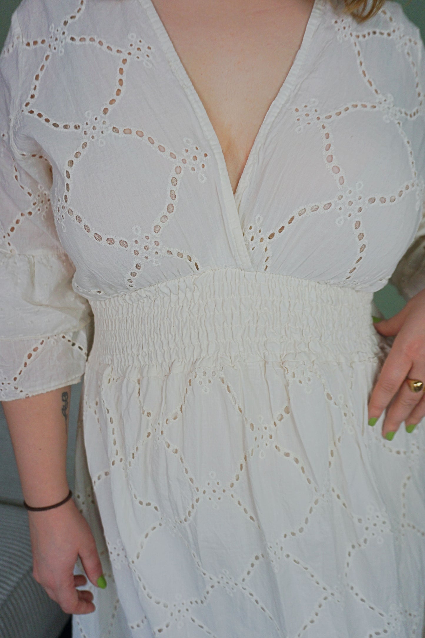 Robe dentelle crème coton