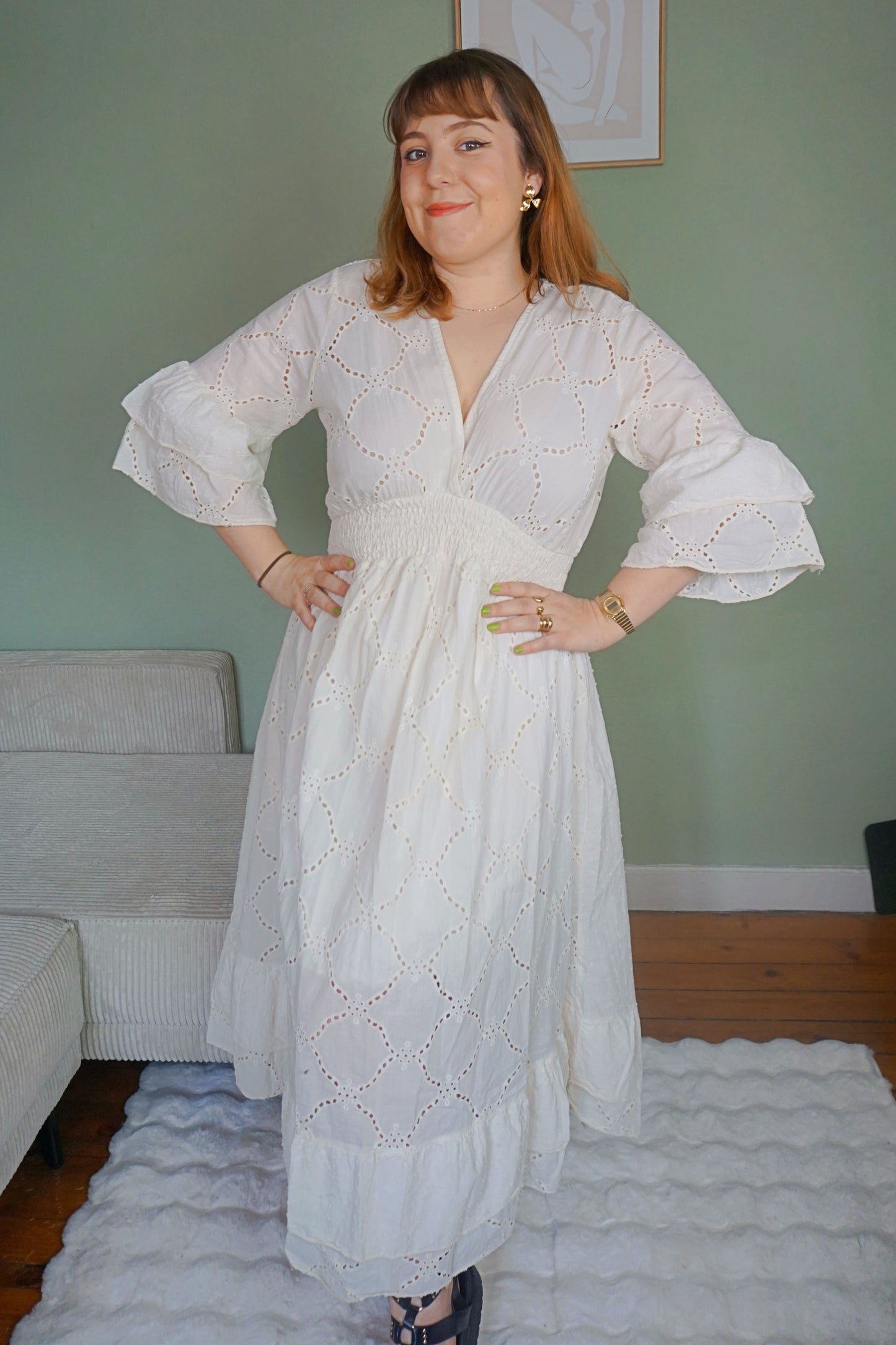 Robe dentelle crème coton