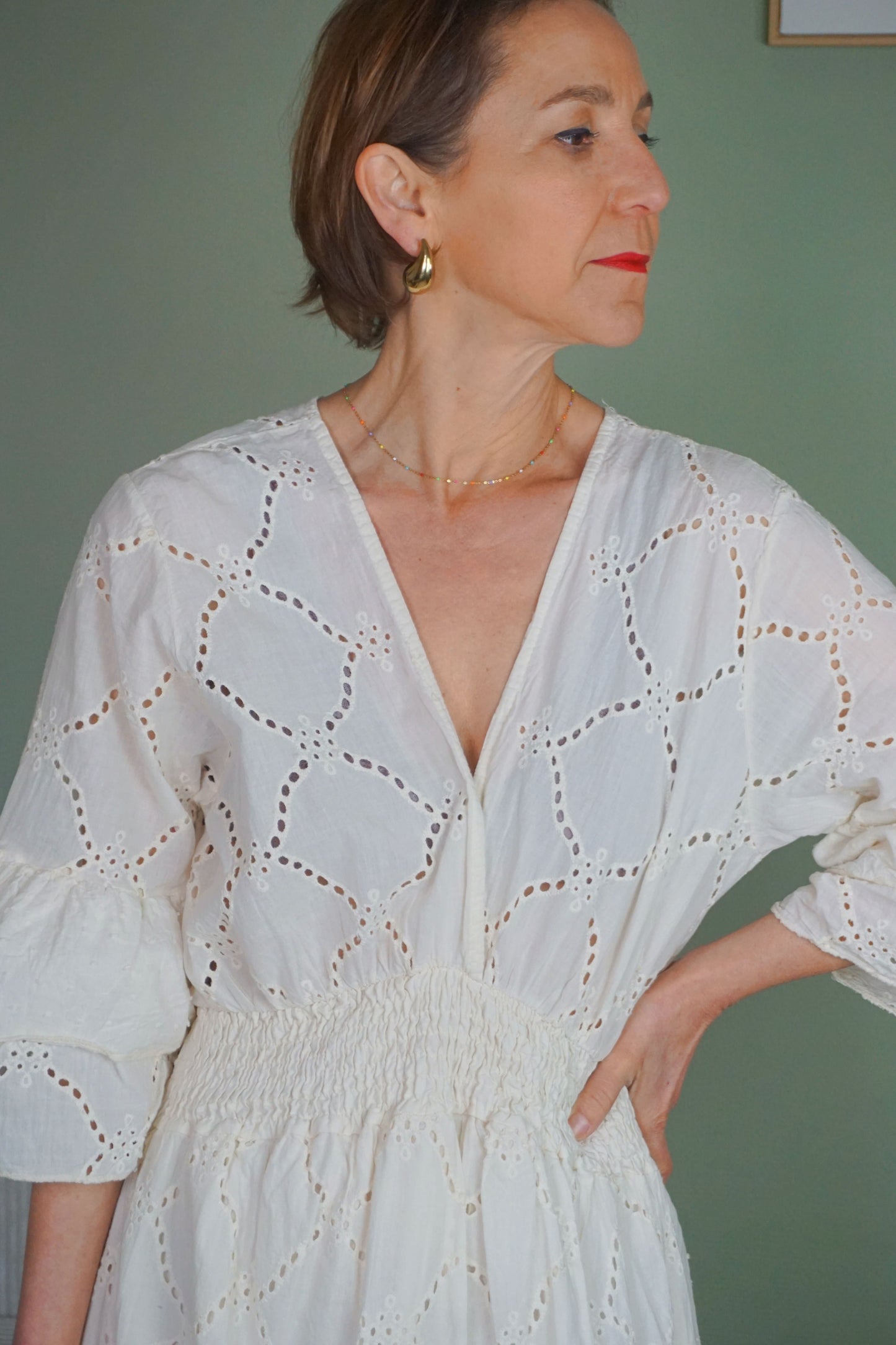Robe dentelle crème coton