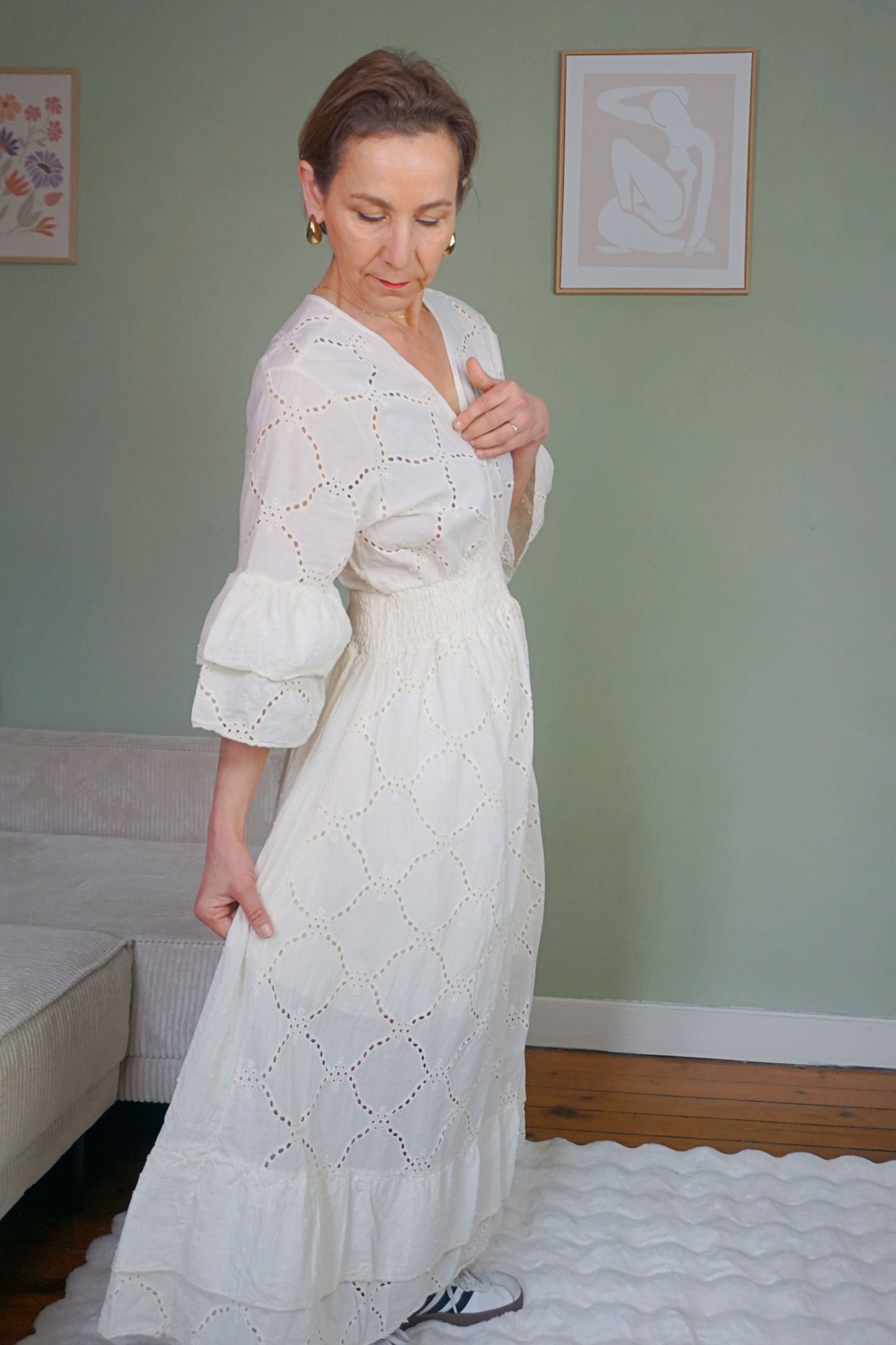 Robe dentelle crème coton