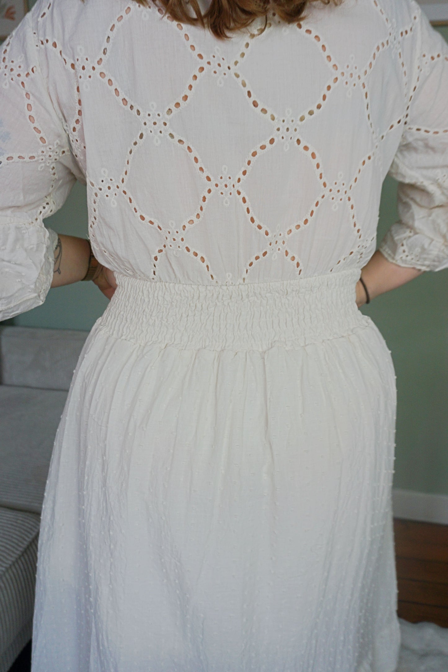 Robe dentelle crème coton