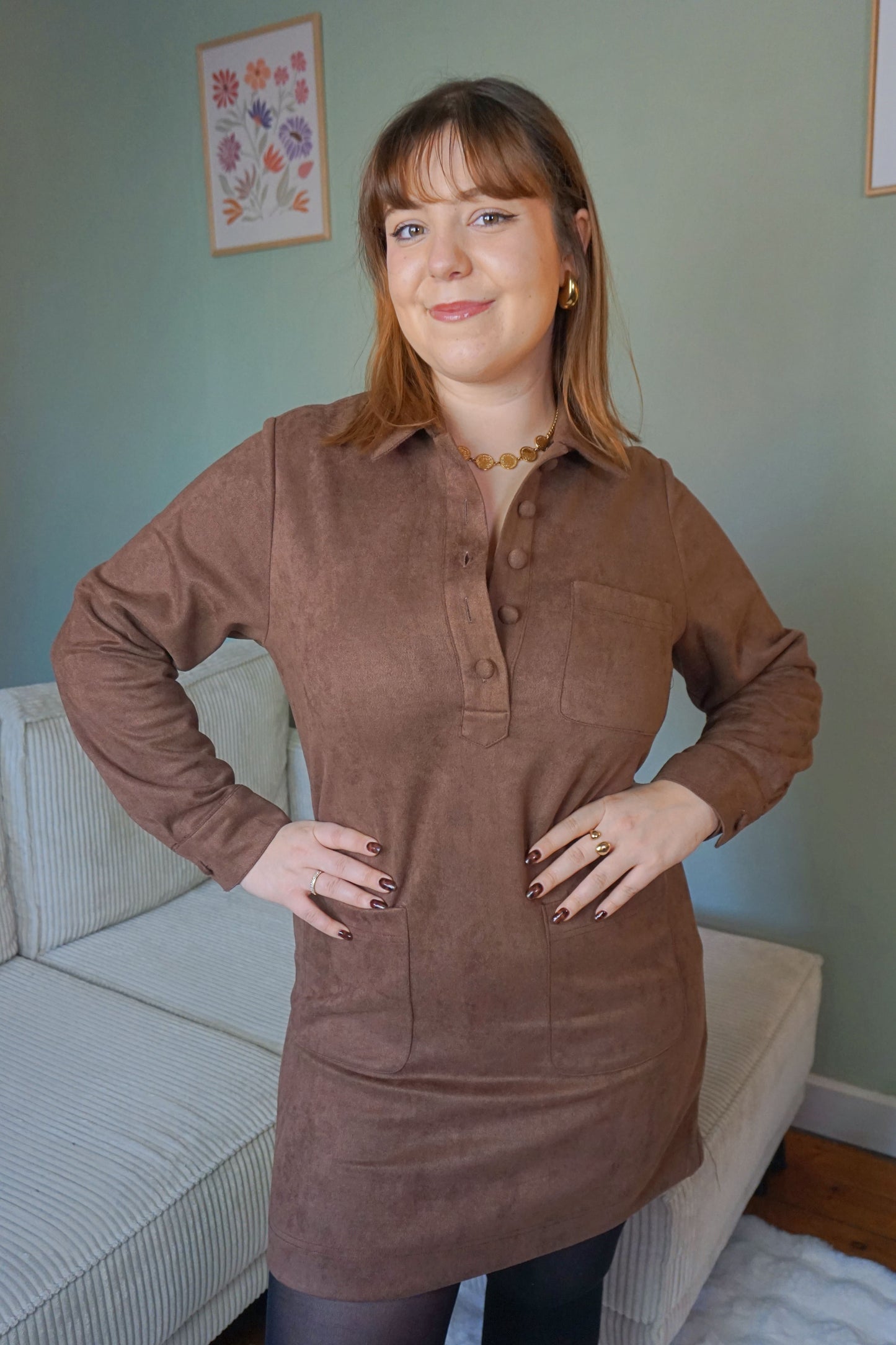 Robe marron effet daim