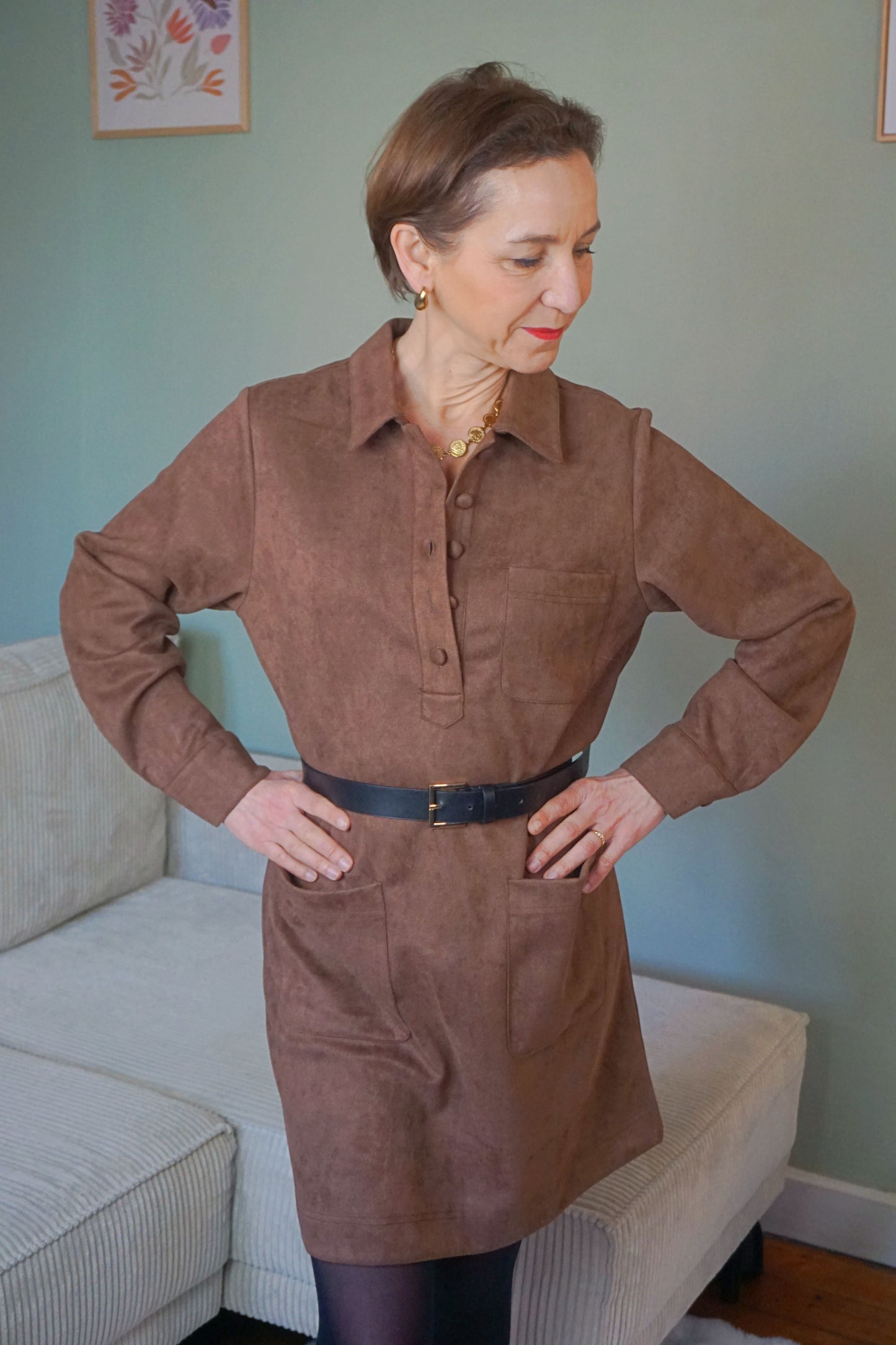Robe marron effet daim