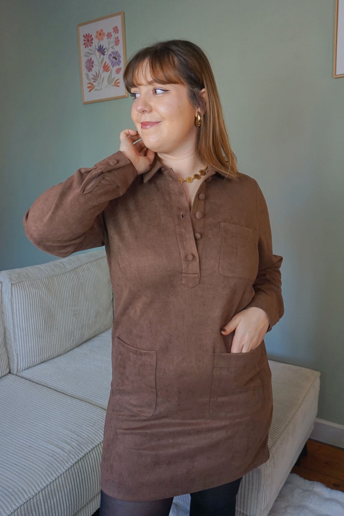 Robe marron effet daim