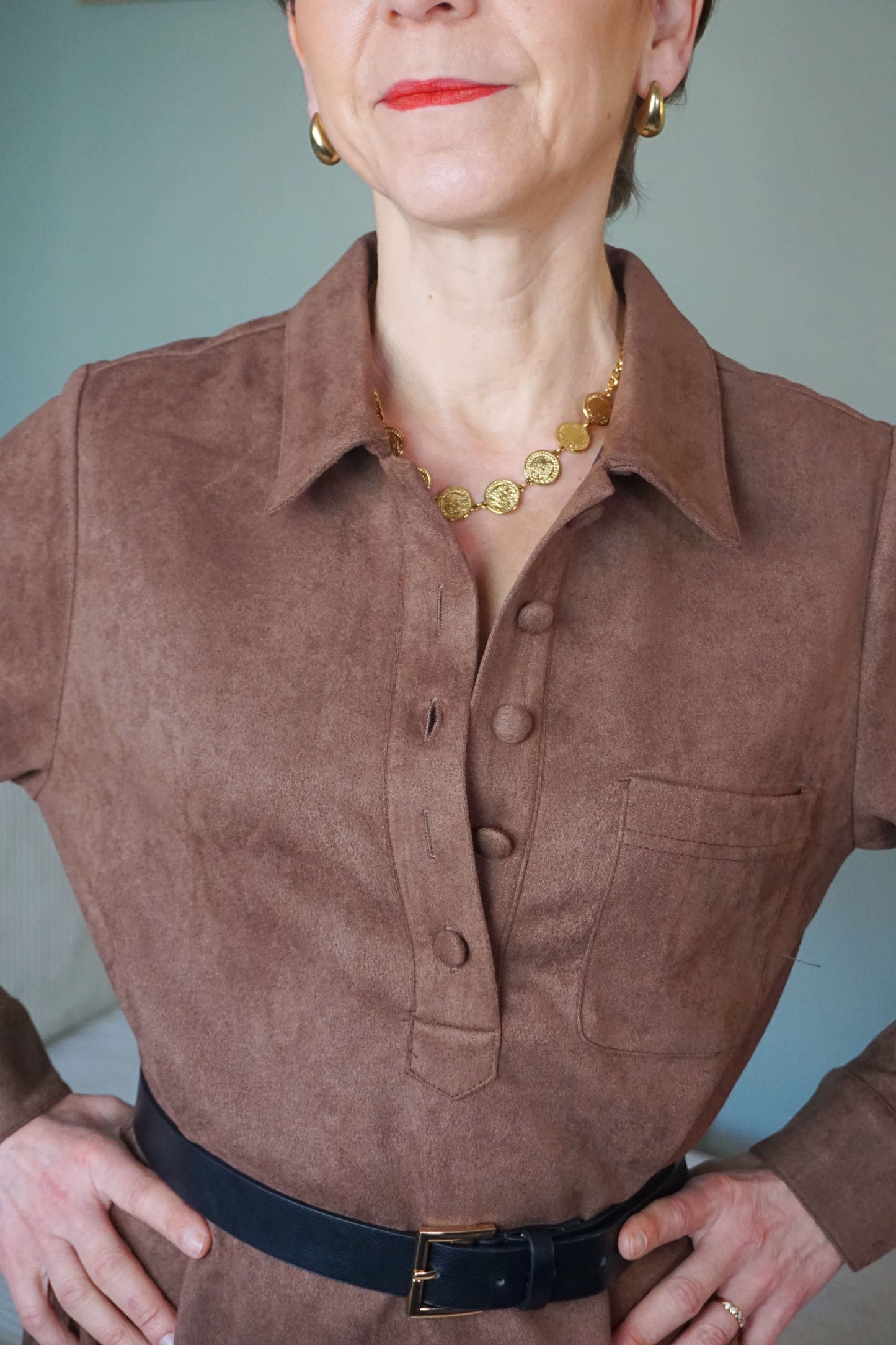 Robe marron effet daim