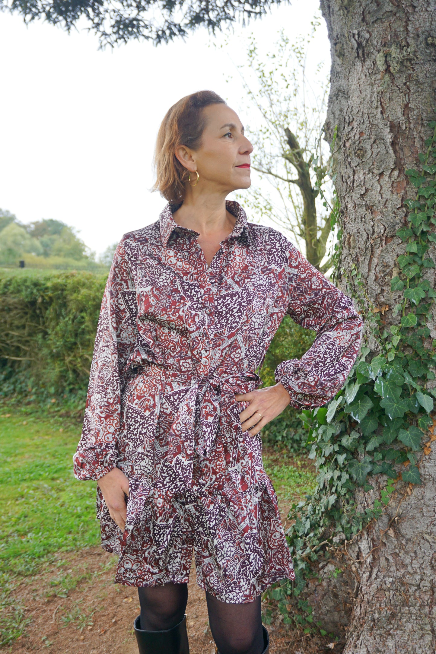 Robe motifs cachemire bordeaux