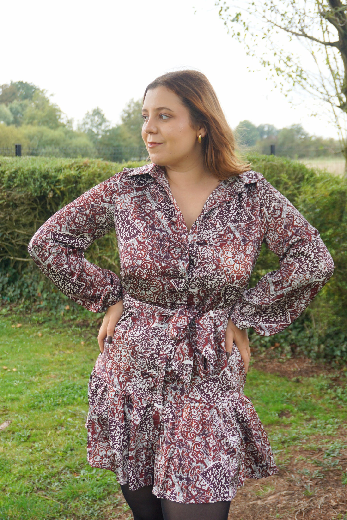 Robe motifs cachemire bordeaux