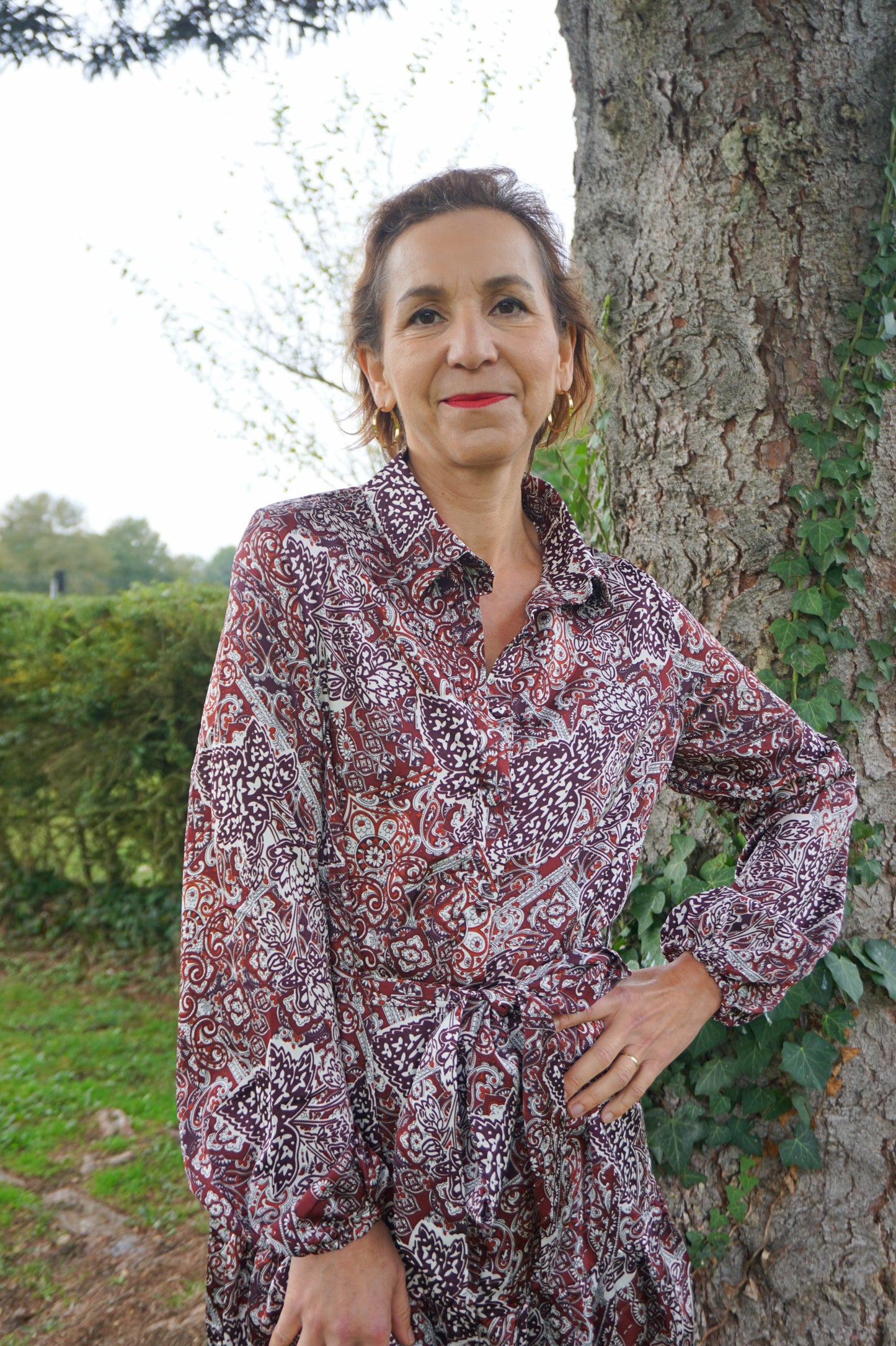 Robe motifs cachemire bordeaux