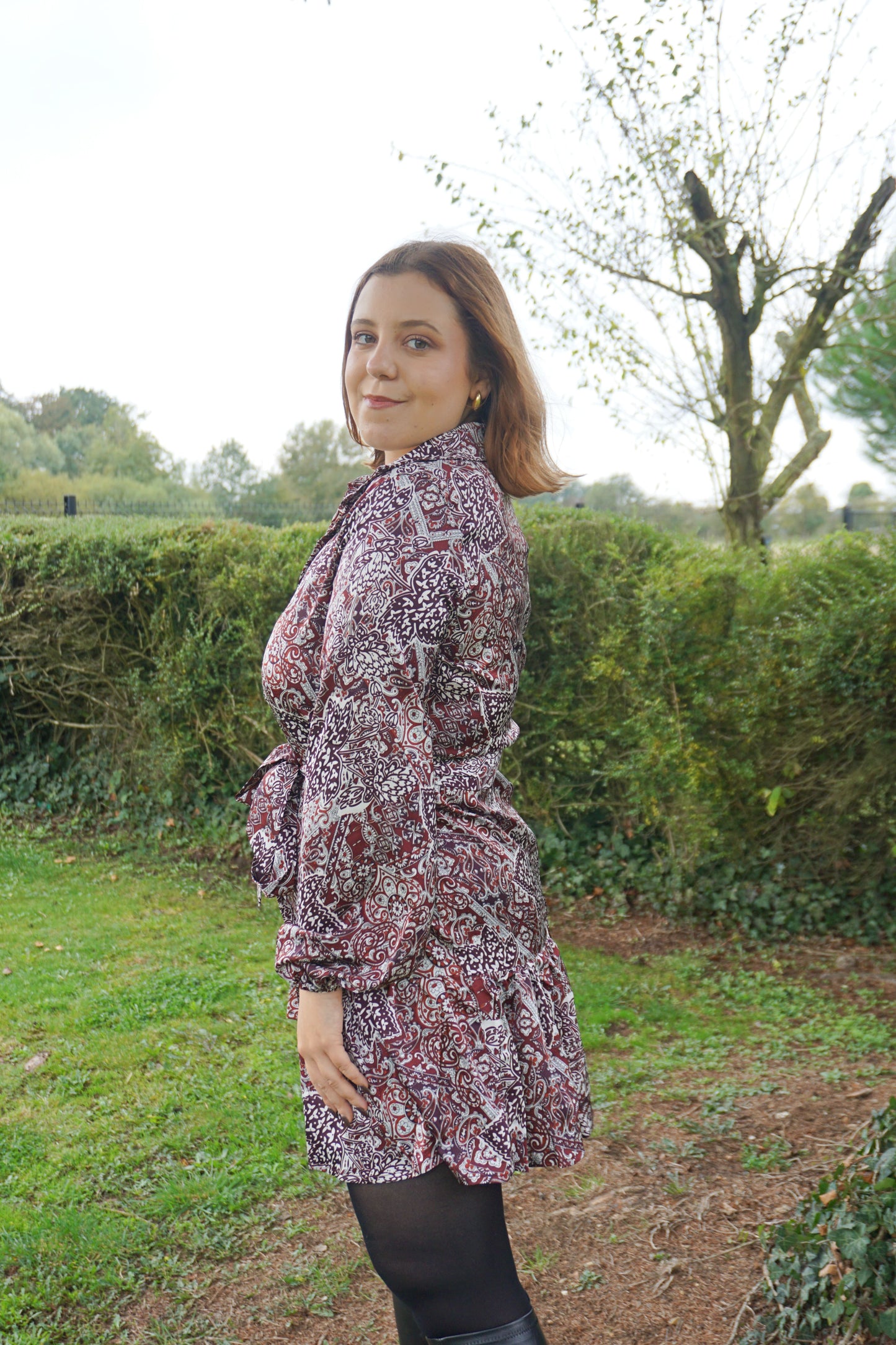 Robe motifs cachemire bordeaux