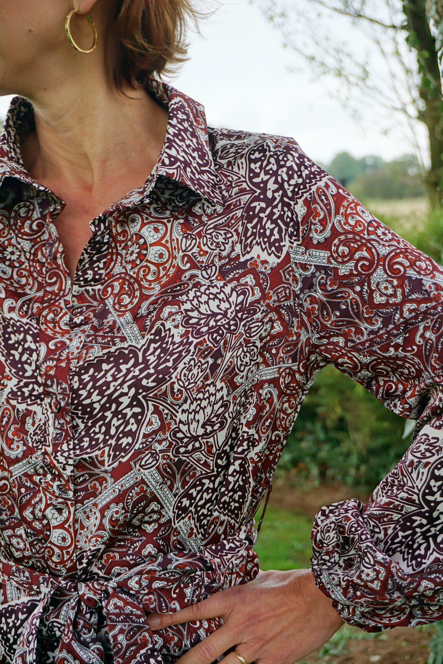 Robe motifs cachemire bordeaux