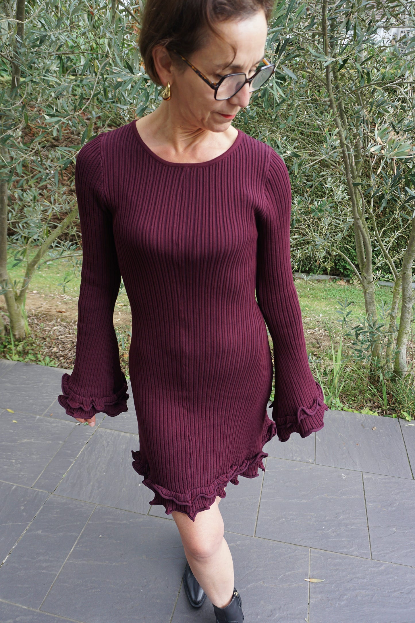 Robe pull moulante aubergine