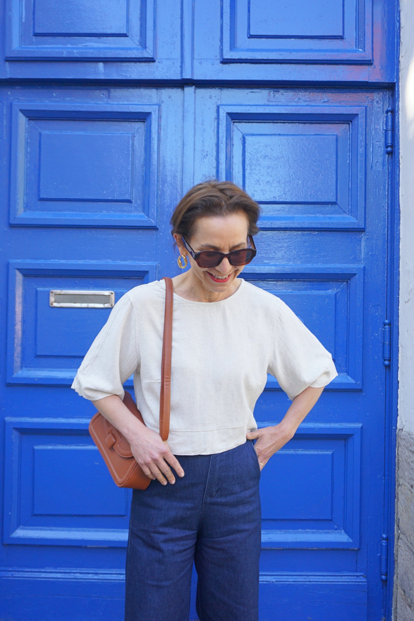 Top tee-shirt crème nœuds avec lin