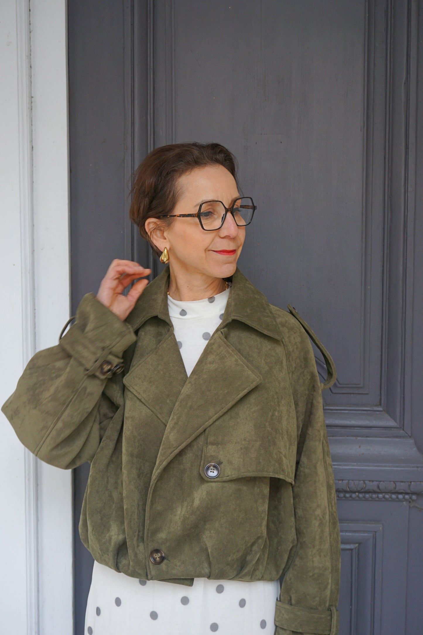 Trench court kaki suédine