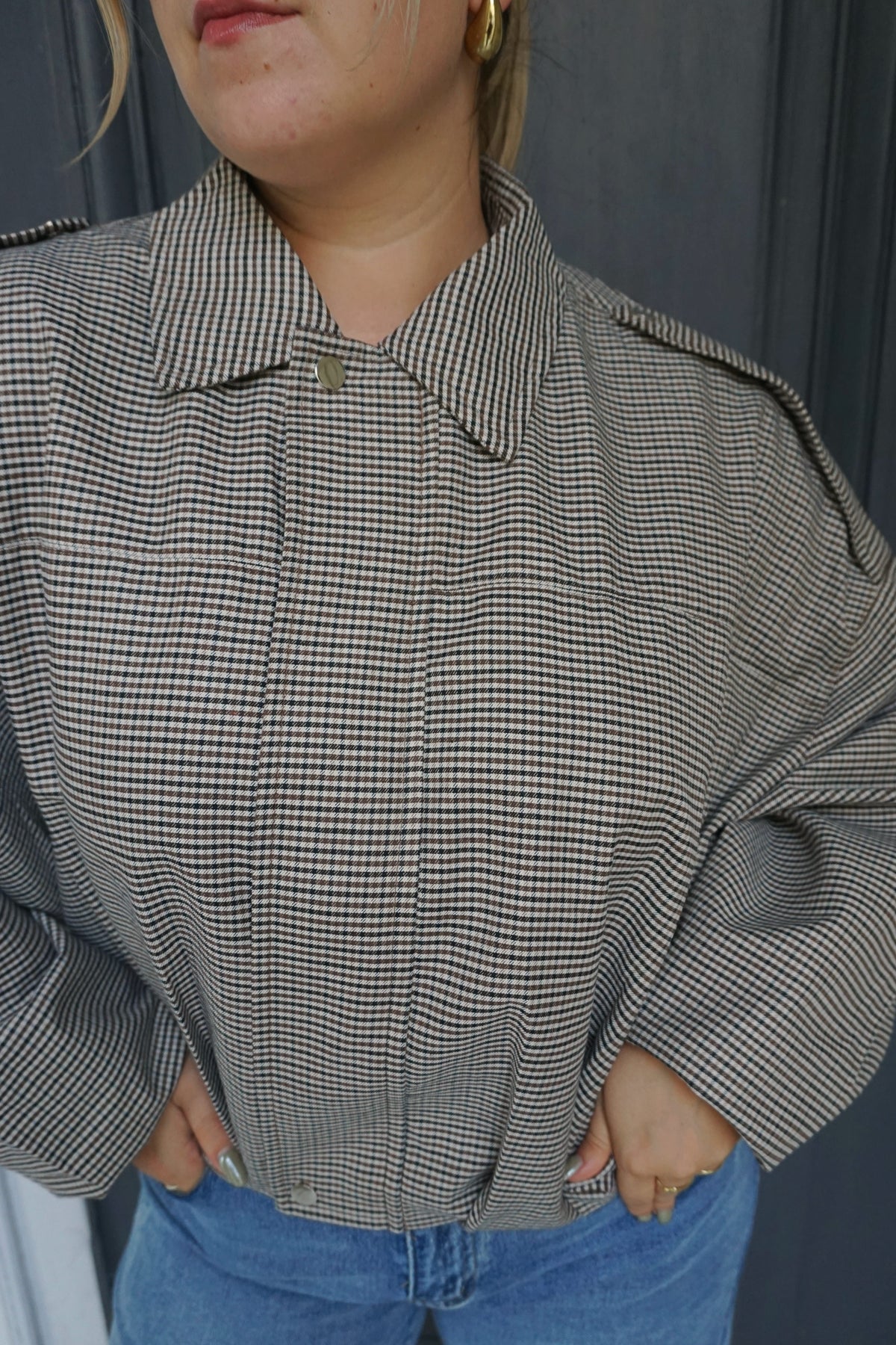 Veste bomber à carreaux marrons