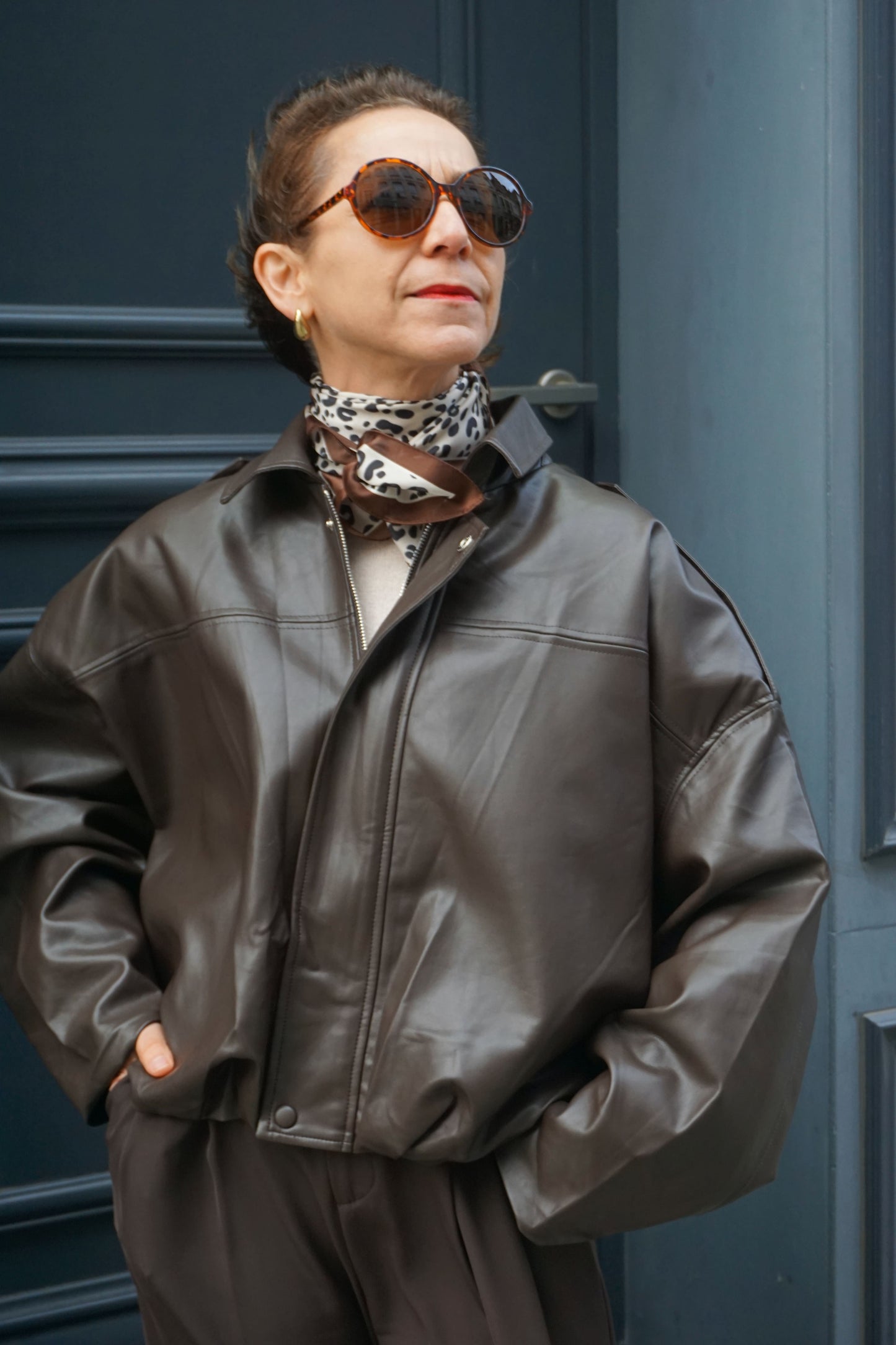 Veste bomber en simili marron