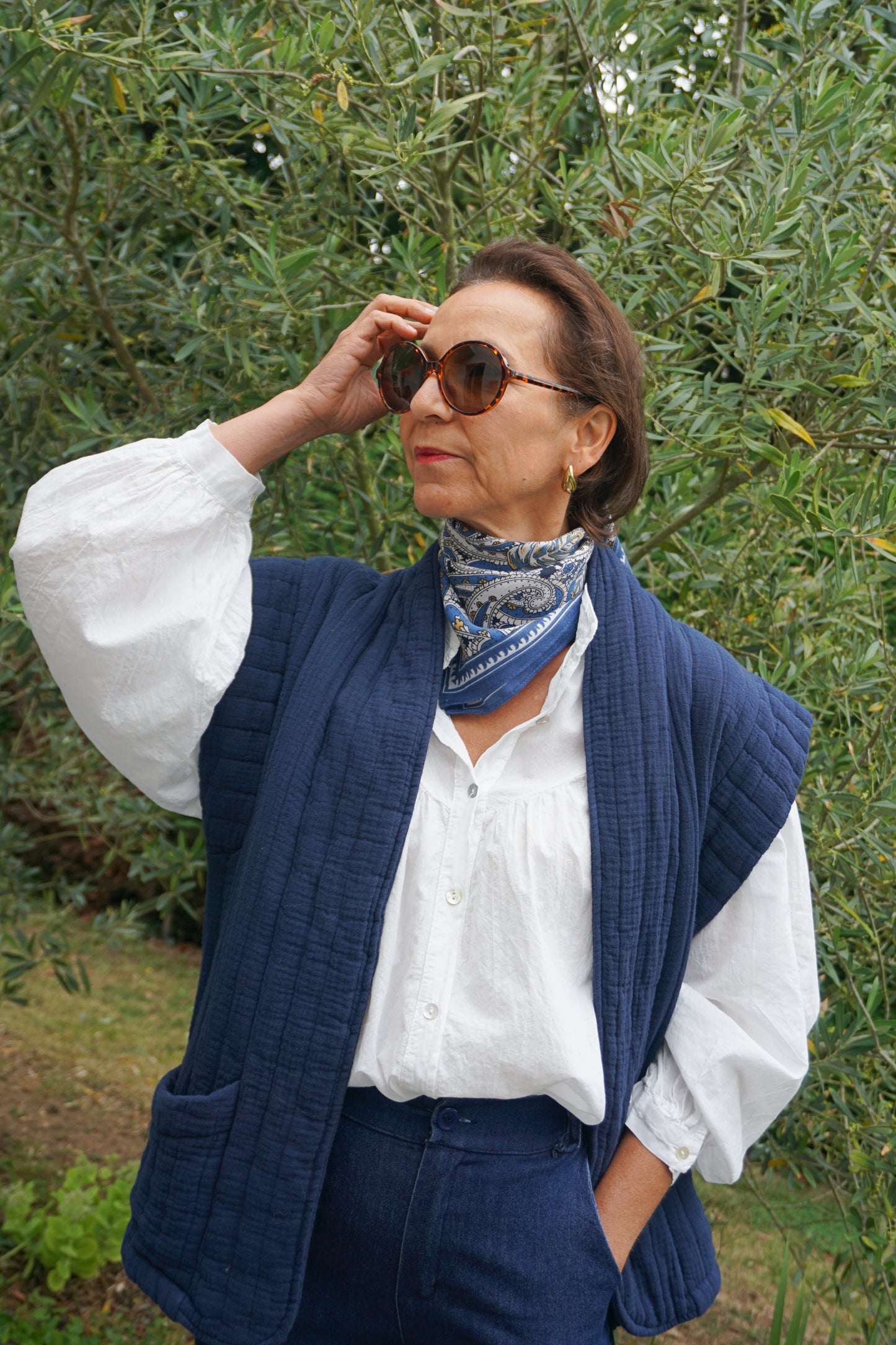 Veste sans manches matelassée bleue marine coton