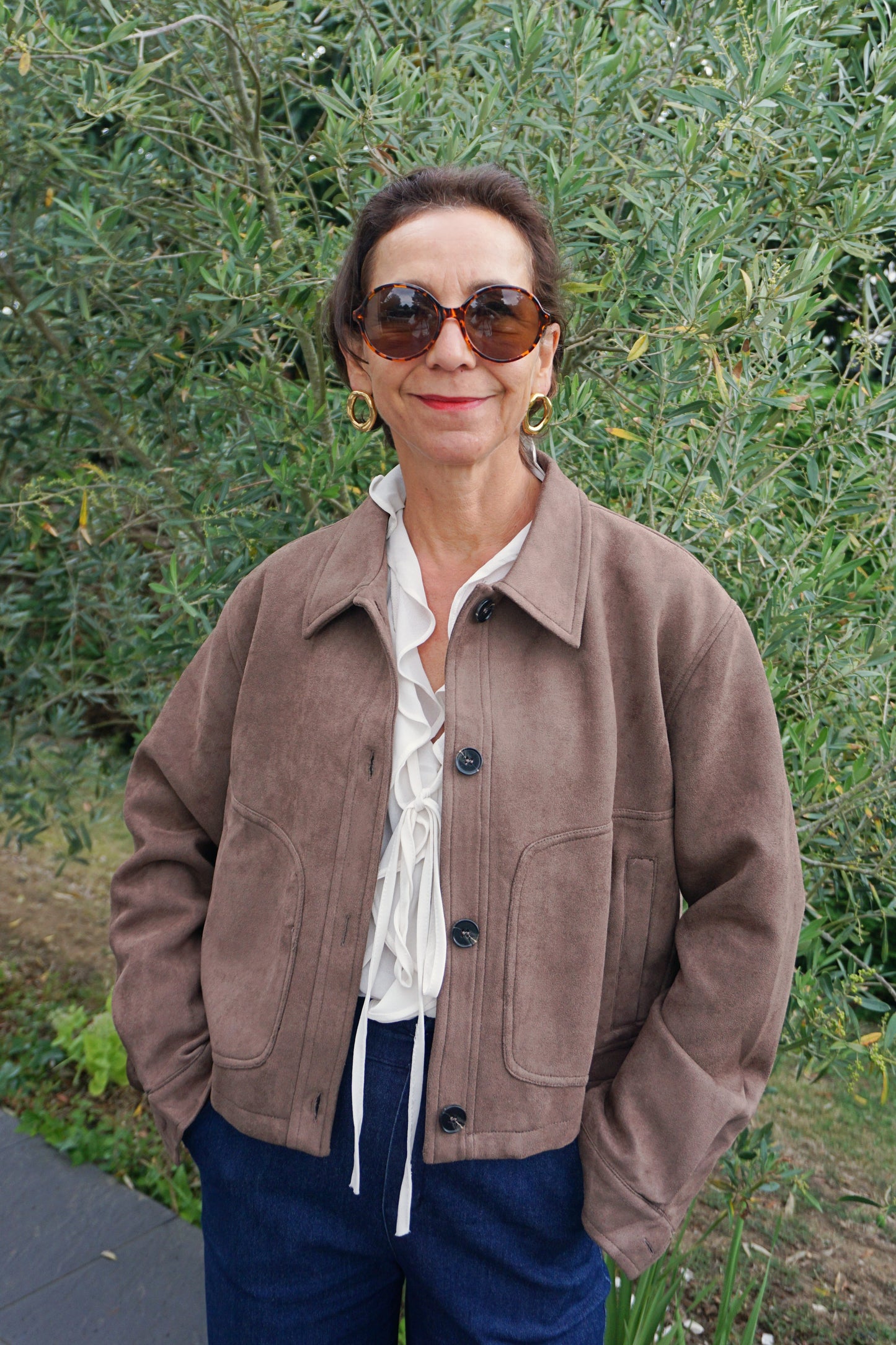 Veste courte effet daim marron foncé