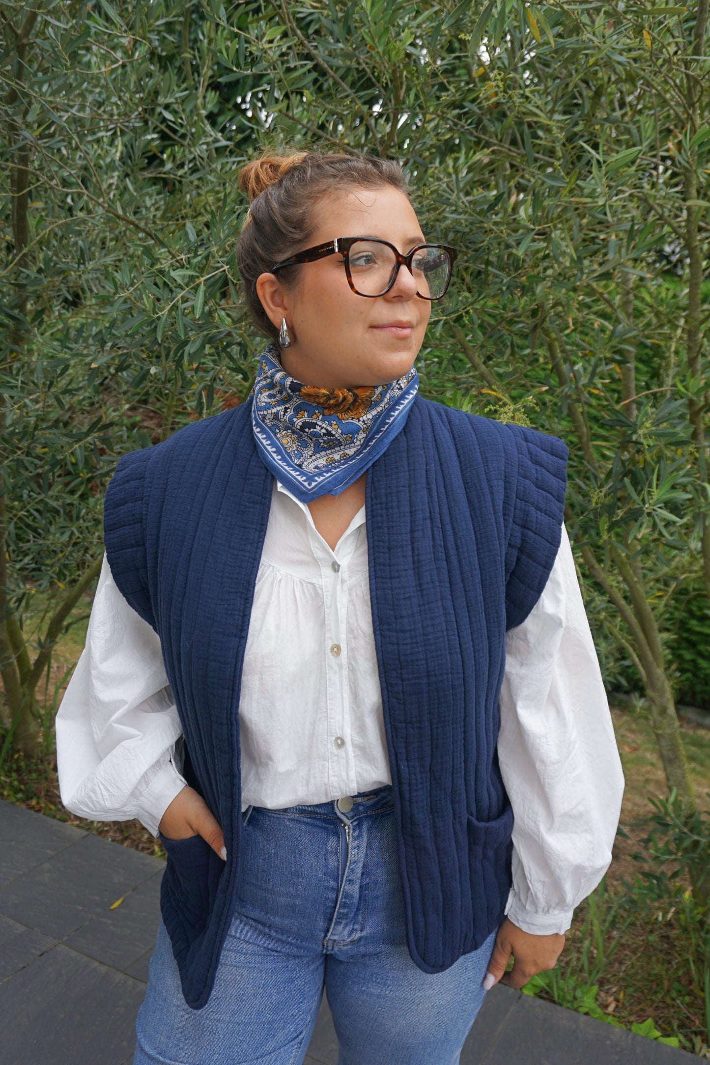 Veste sans manches matelassée bleue marine coton