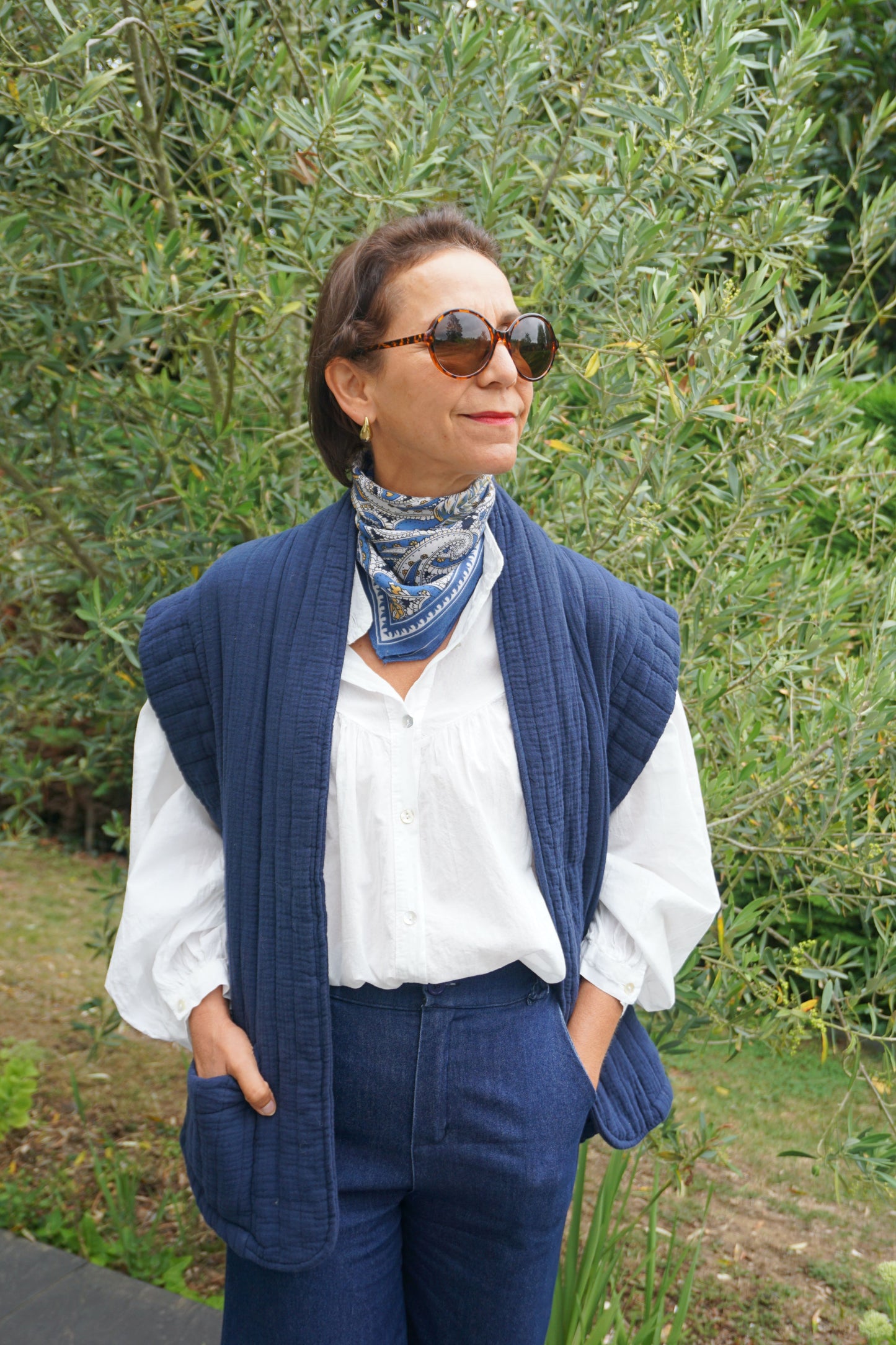 Veste sans manches matelassée bleue marine coton