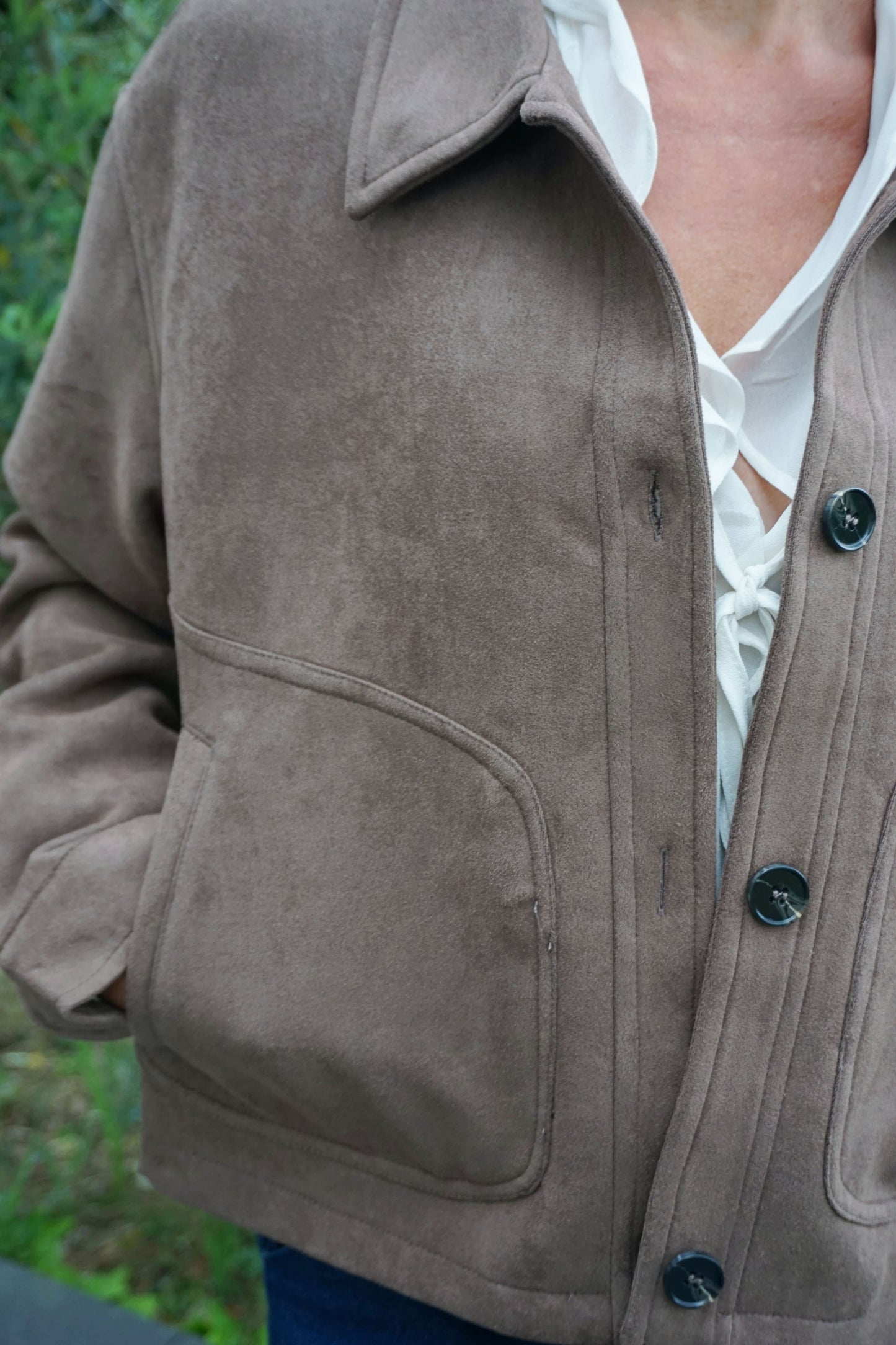 Veste courte effet daim marron foncé
