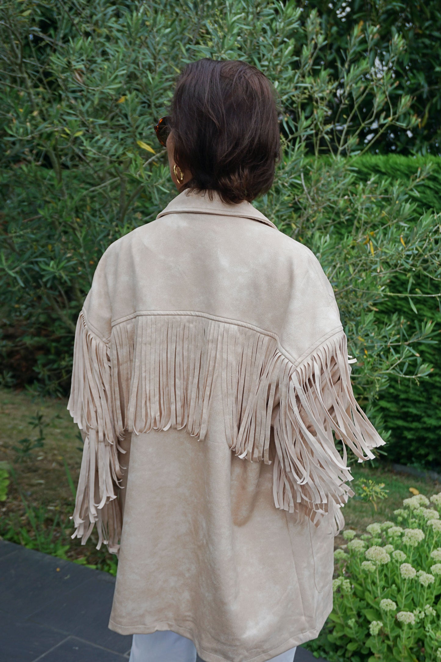 Veste effet daim crème à franges