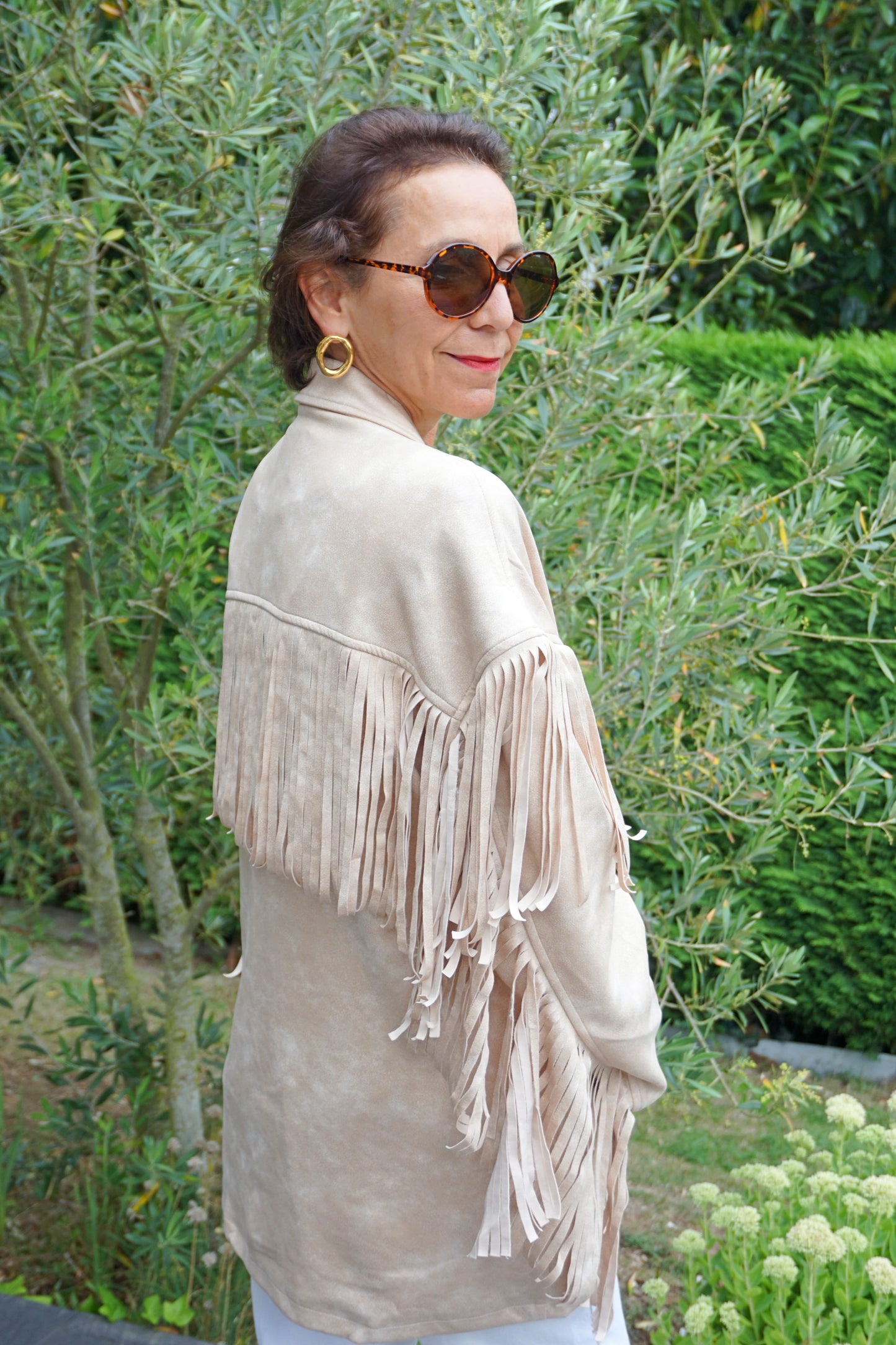 Veste effet daim crème à franges