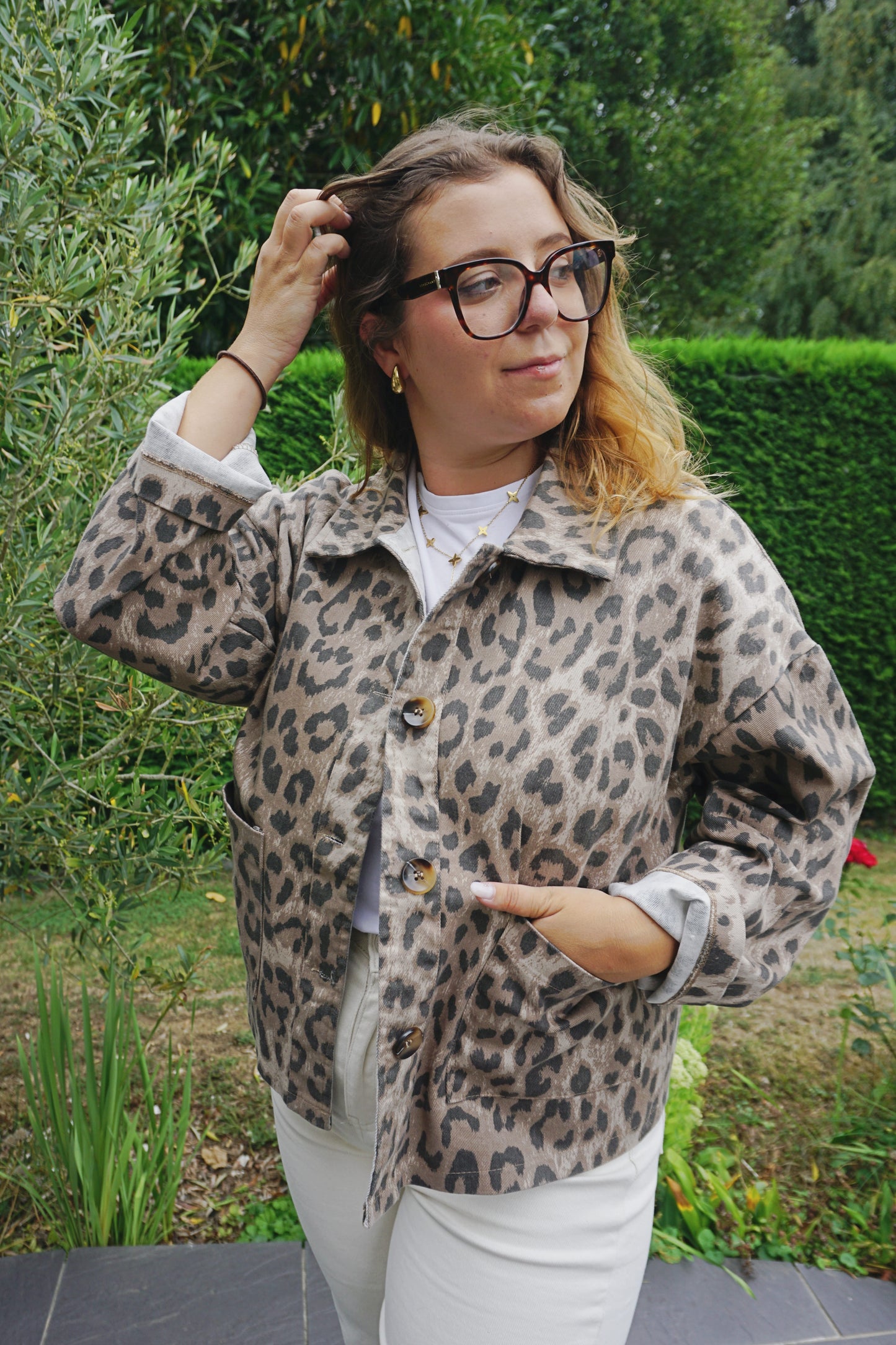 Veste en jean léopard