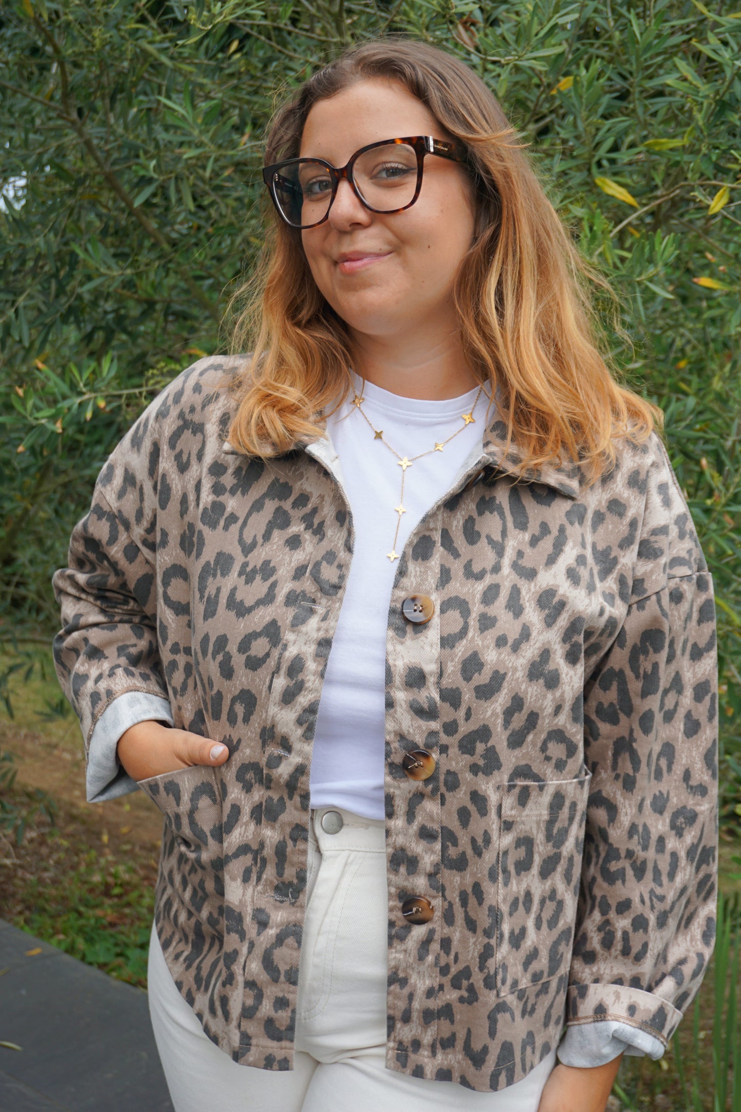 Veste en jean léopard