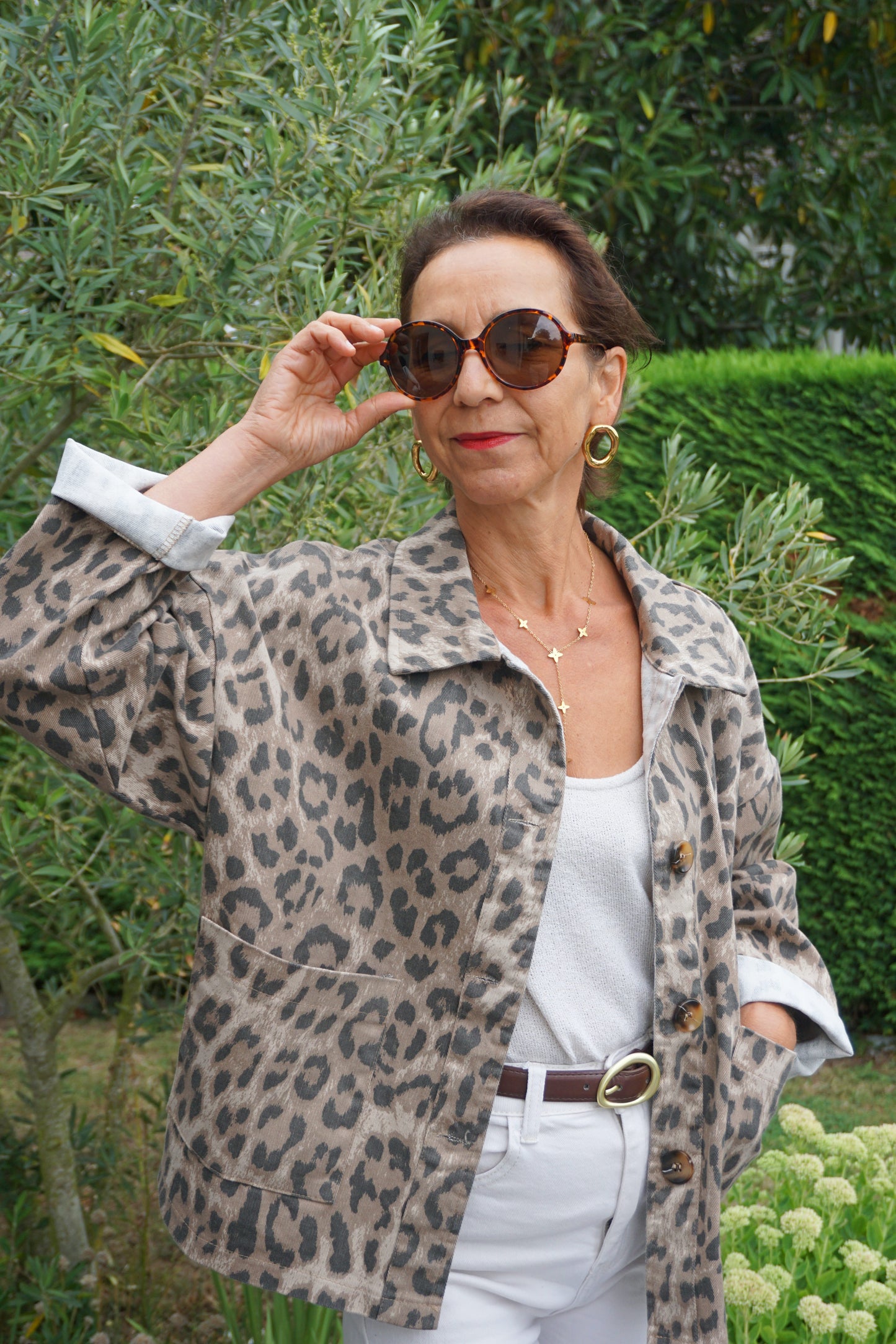 Veste en jean léopard