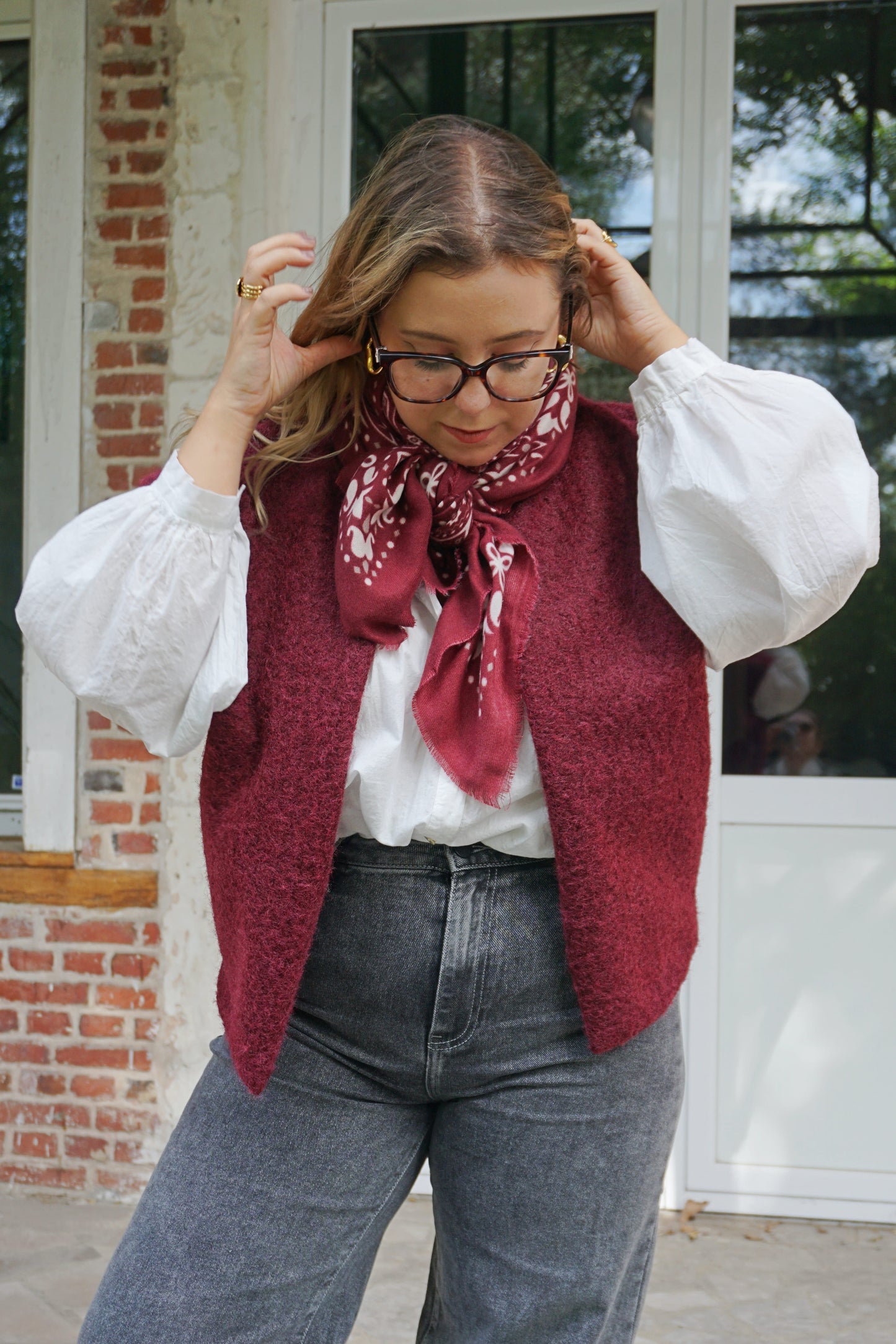 Veste sans manches en feutrine bordeaux
