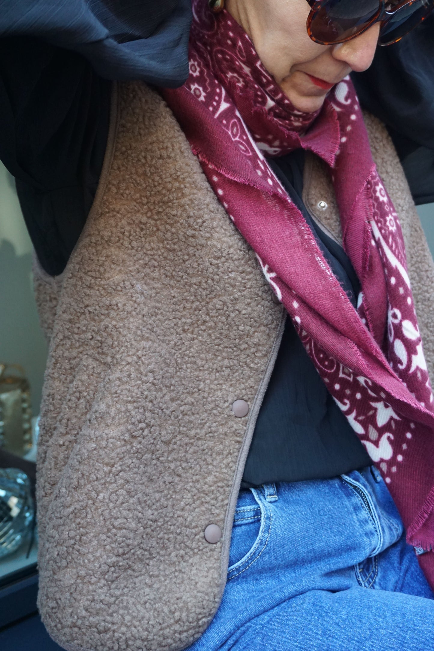 Veste sans manches teddy taupe