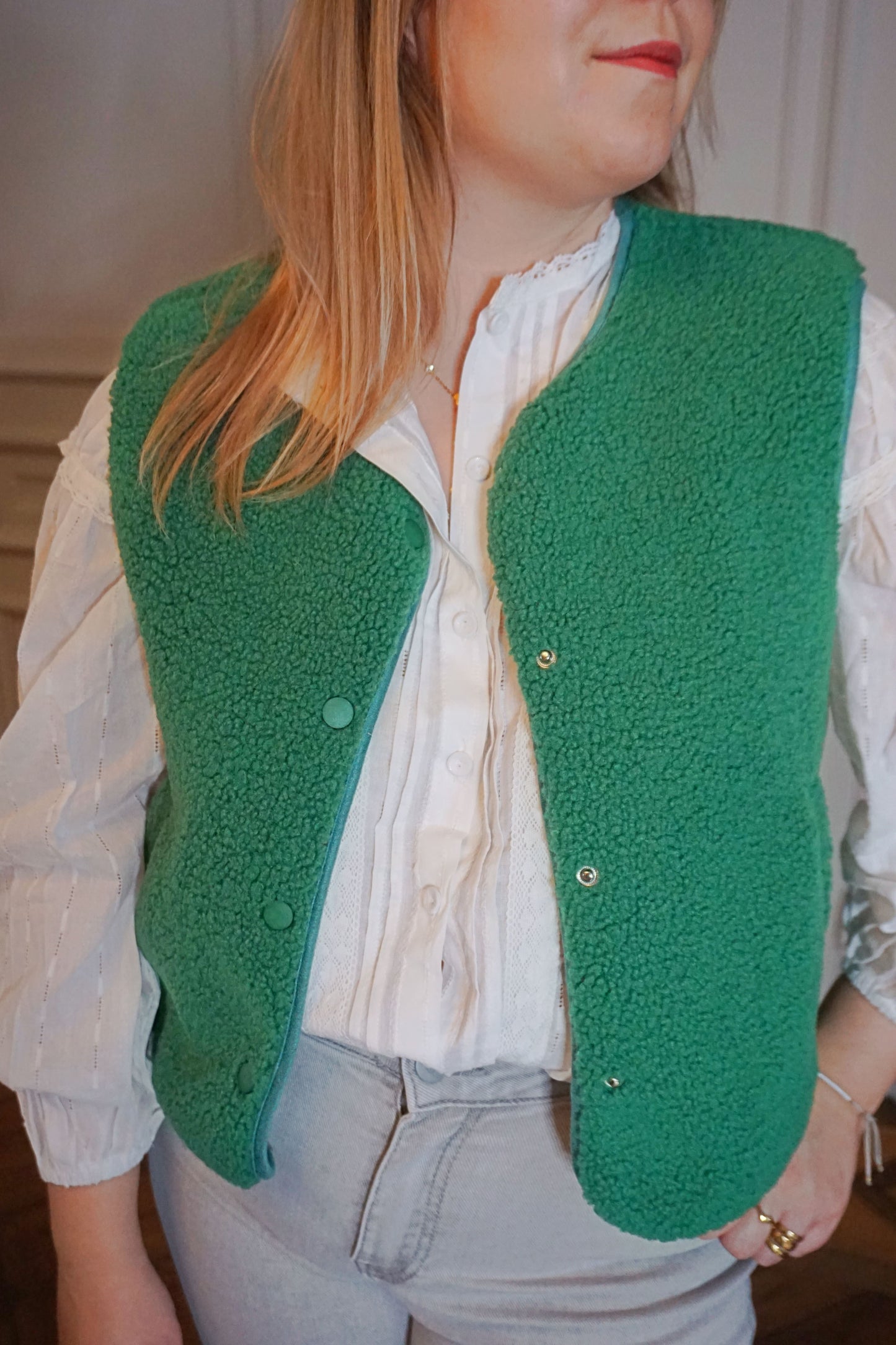 Veste sans manches teddy vert pomme