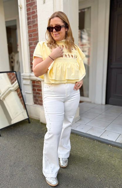 Jean blanc wide leg et clous