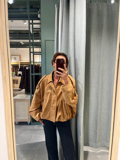 Veste bomber suédine camel