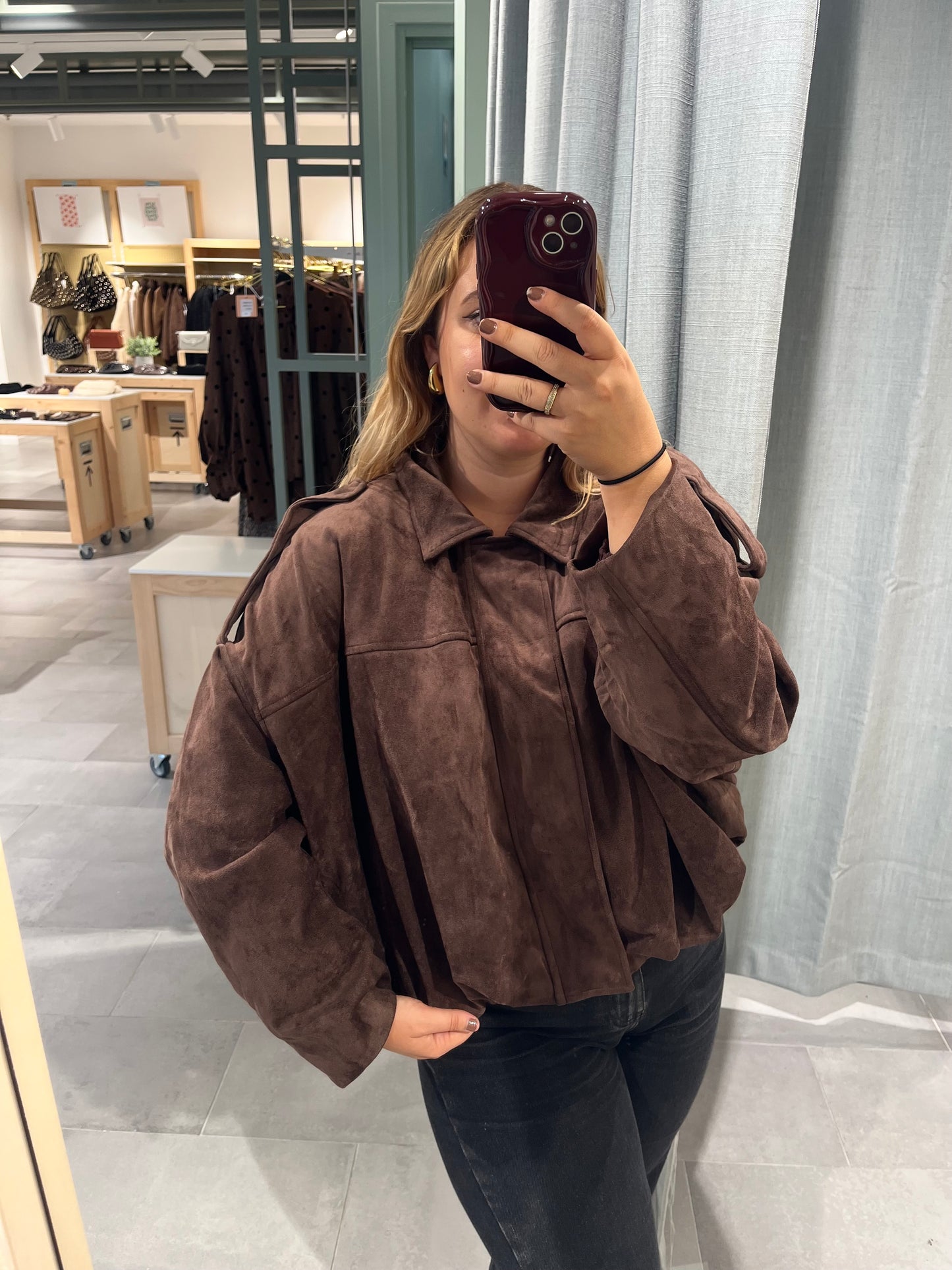 Veste bomber suédine marron choco